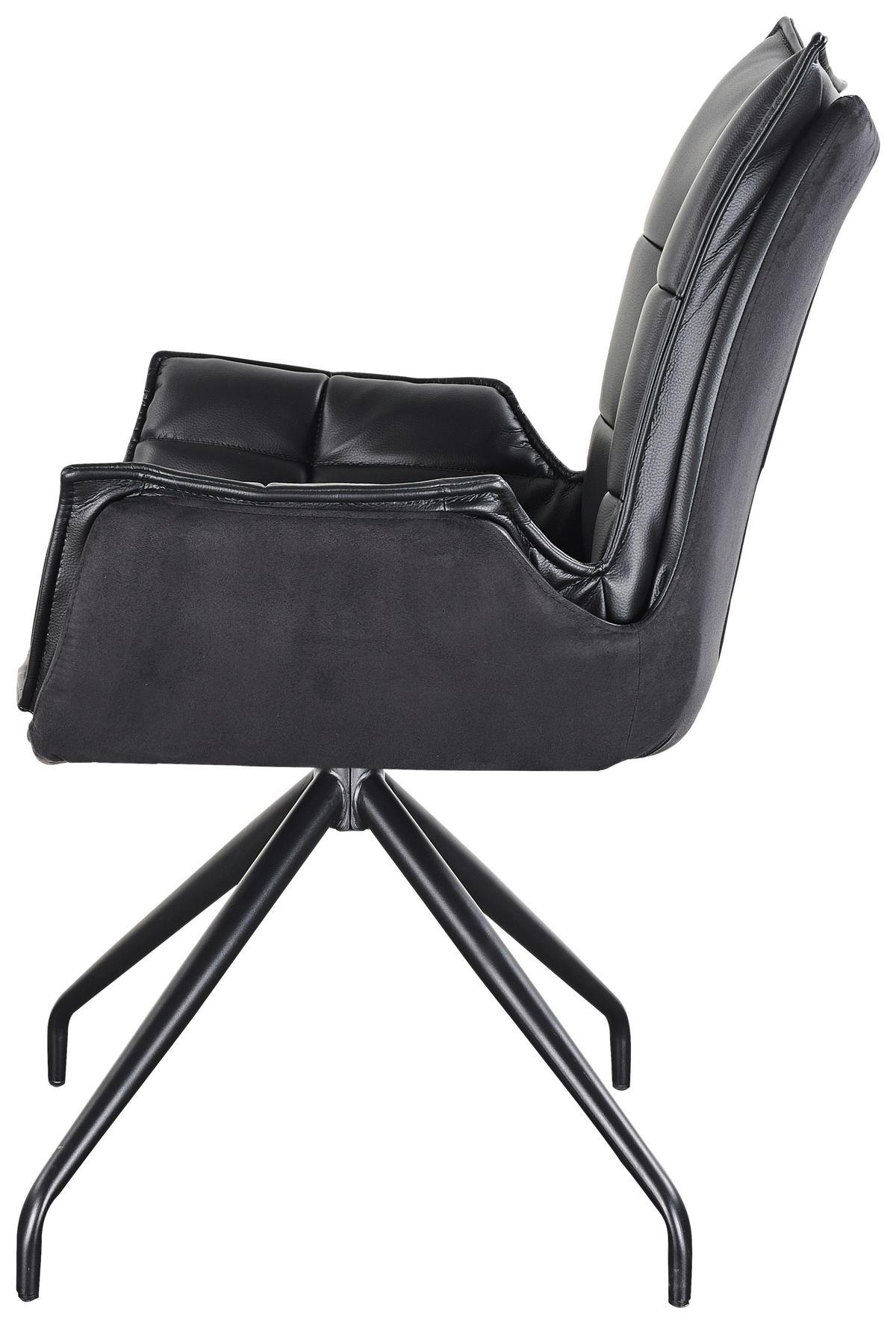 Naslanjač Malin, Črna, Umetno Usnje, Vrtljiv - črna, Moderno, kovina/tekstil (61/92/66cm)