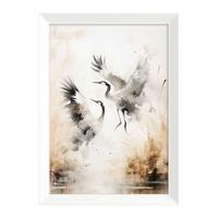 Druckgrafik Cranes Weiß/Beige ca. 75x56cm - Beige/Weiß, Basics, Holz/Papier (75/56/3cm)