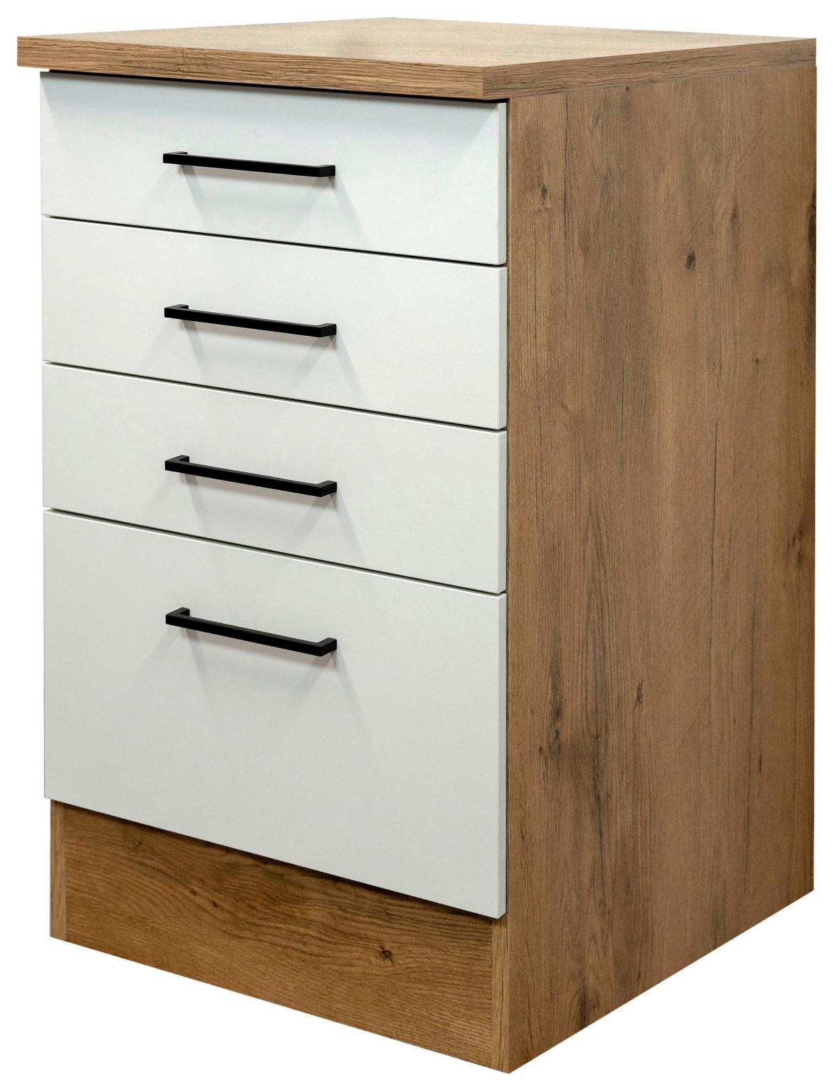 Schubkastenunterschrank Avila Eichefarben/Magnolie - Eichefarben/Magnolie, KONVENTIONELL, Holzwerkstoff/Metall (50/85/57cm) - FlexWell