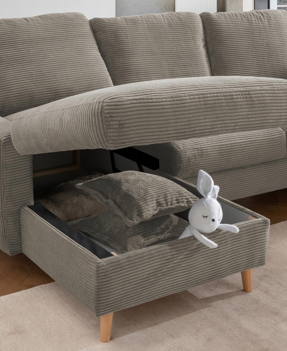 Ecksofa Valentina Graubraun Cord - Graubraun/Naturfarben, Design, Holz/Textil (150/228cm) - P & B