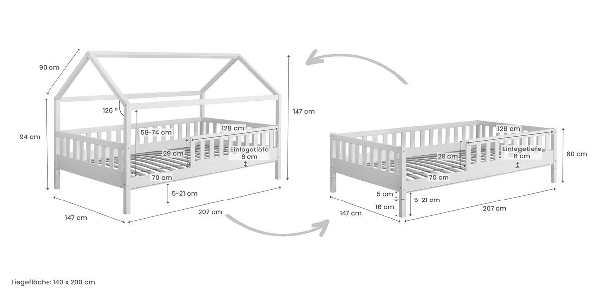 Kinder-/Juniorbett Duo ca. 140x200 cm Kiefer massiv - Naturfarben, MODERN, Holz (140/200cm) - MID.YOU