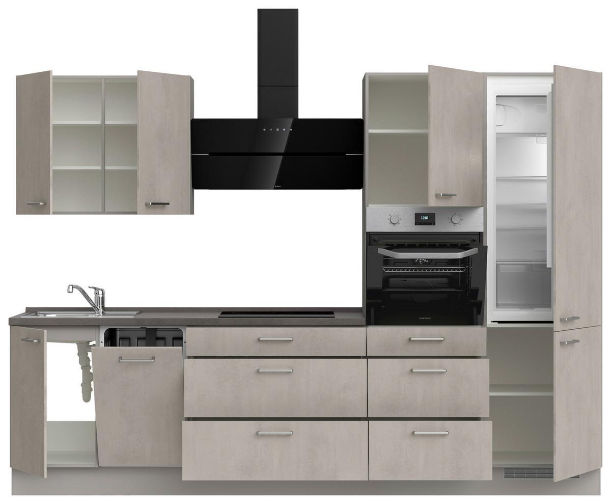 Küchenblock Riva High m. Geräten Grau - Schieferfarben/Edelstahlfarben, MODERN, Holzwerkstoff/Metall (300cm) - Nobilia