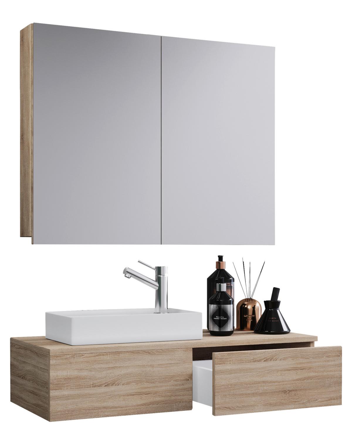 Kopalnica Gudas, Hrast - bela/hrast sonoma, Moderno, leseni material/keramika (85cm) - MID.YOU