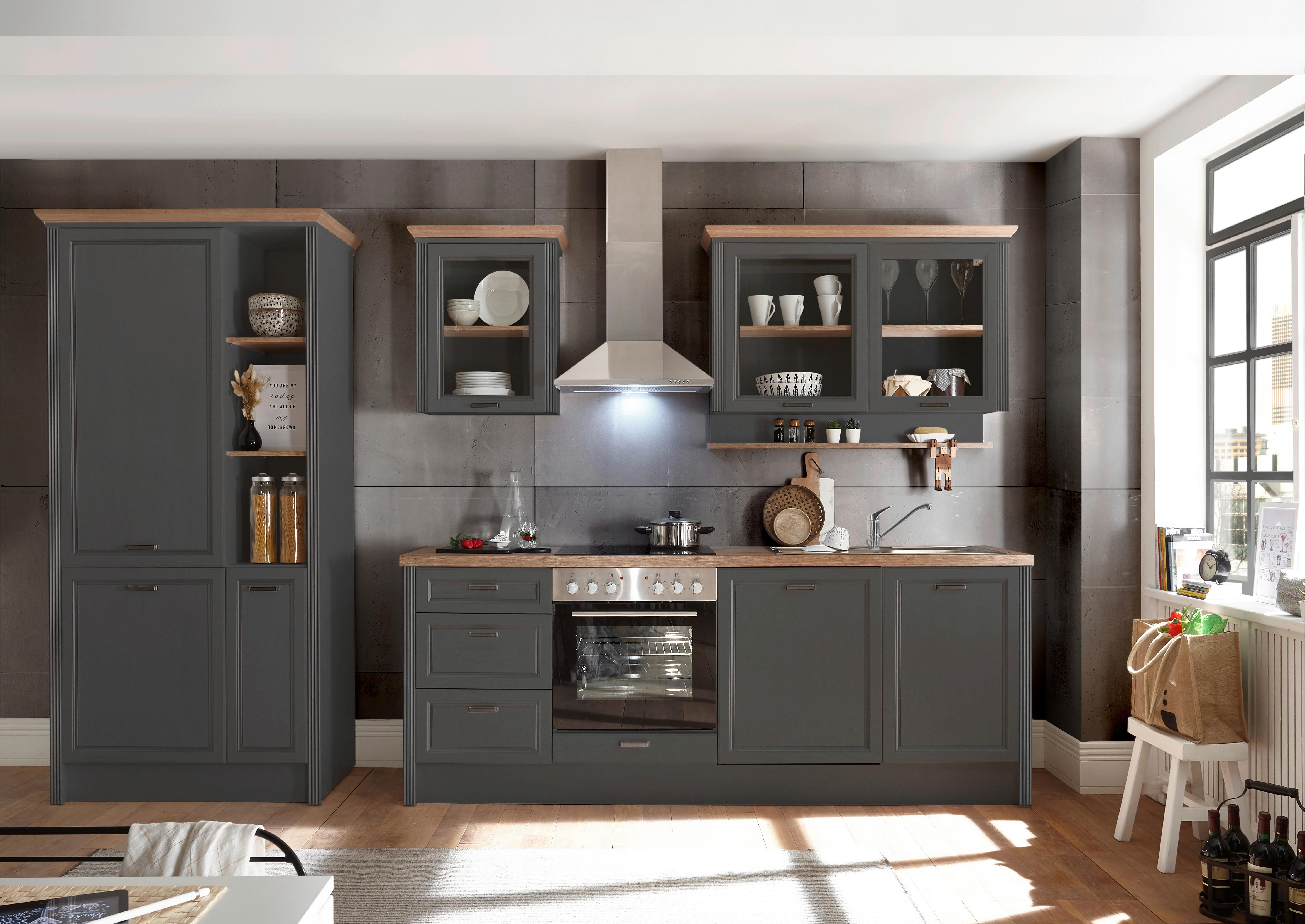 Küchenblock Jasmin mit Geräten ca. 235 cm Anthrazit/Eiche - Anthrazit/Eiche Artisan, LIFESTYLE, Holzwerkstoff/Metall (235-104cm) - P & B