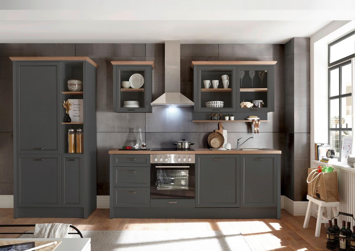 Küchenblock Jasmin mit Geräten ca. 235 cm Anthrazit/Eiche - Anthrazit/Eiche Artisan, LIFESTYLE, Holzwerkstoff/Metall (235-104cm) - P & B