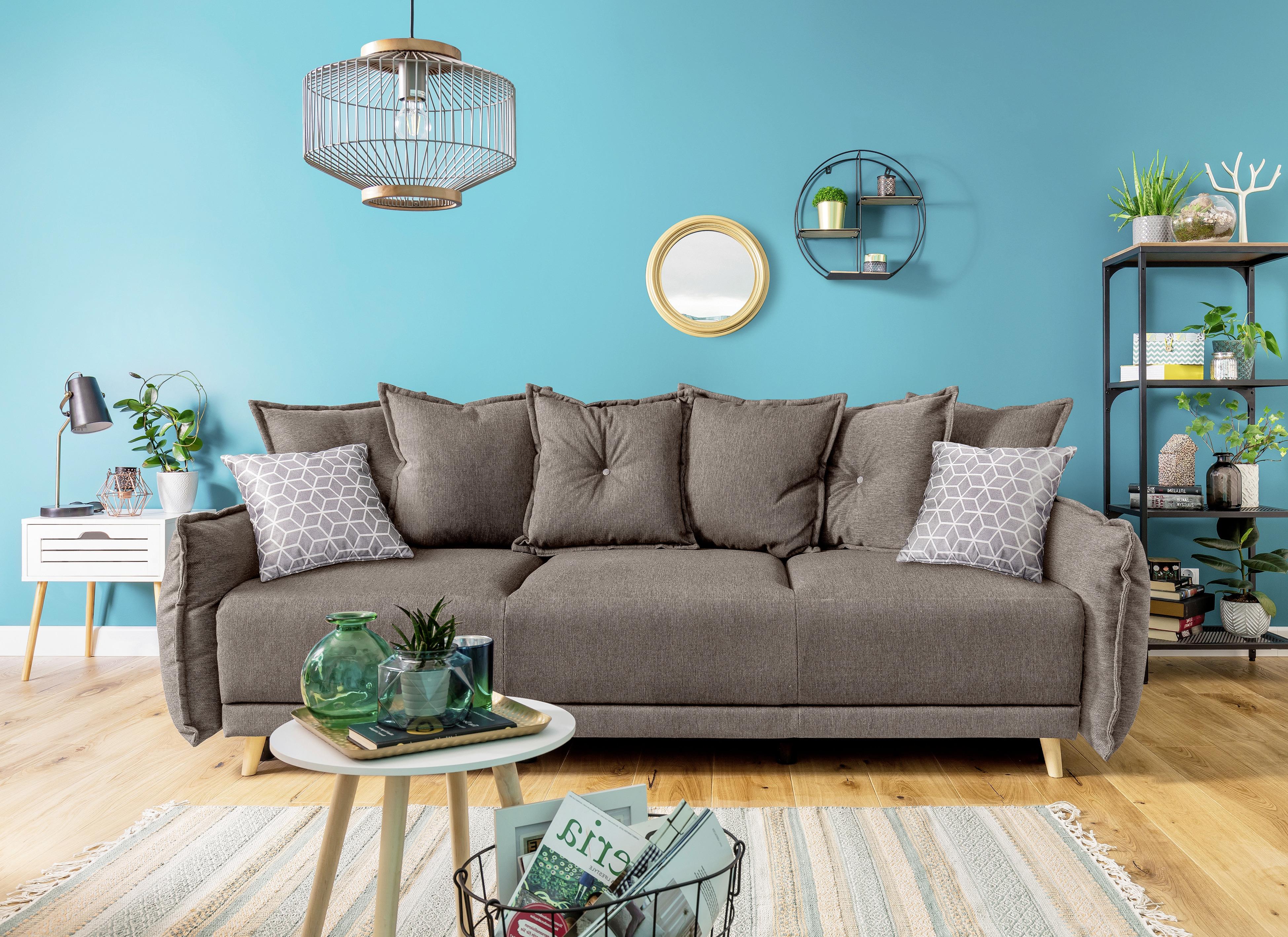 Dreisitzer-Sofa in Hellbraun ´LAZY LUKKA HELLBRAUN´ - Hellbraun/Hellgrau, Basics, Holz/Textil (230/80/100cm) - MID.YOU