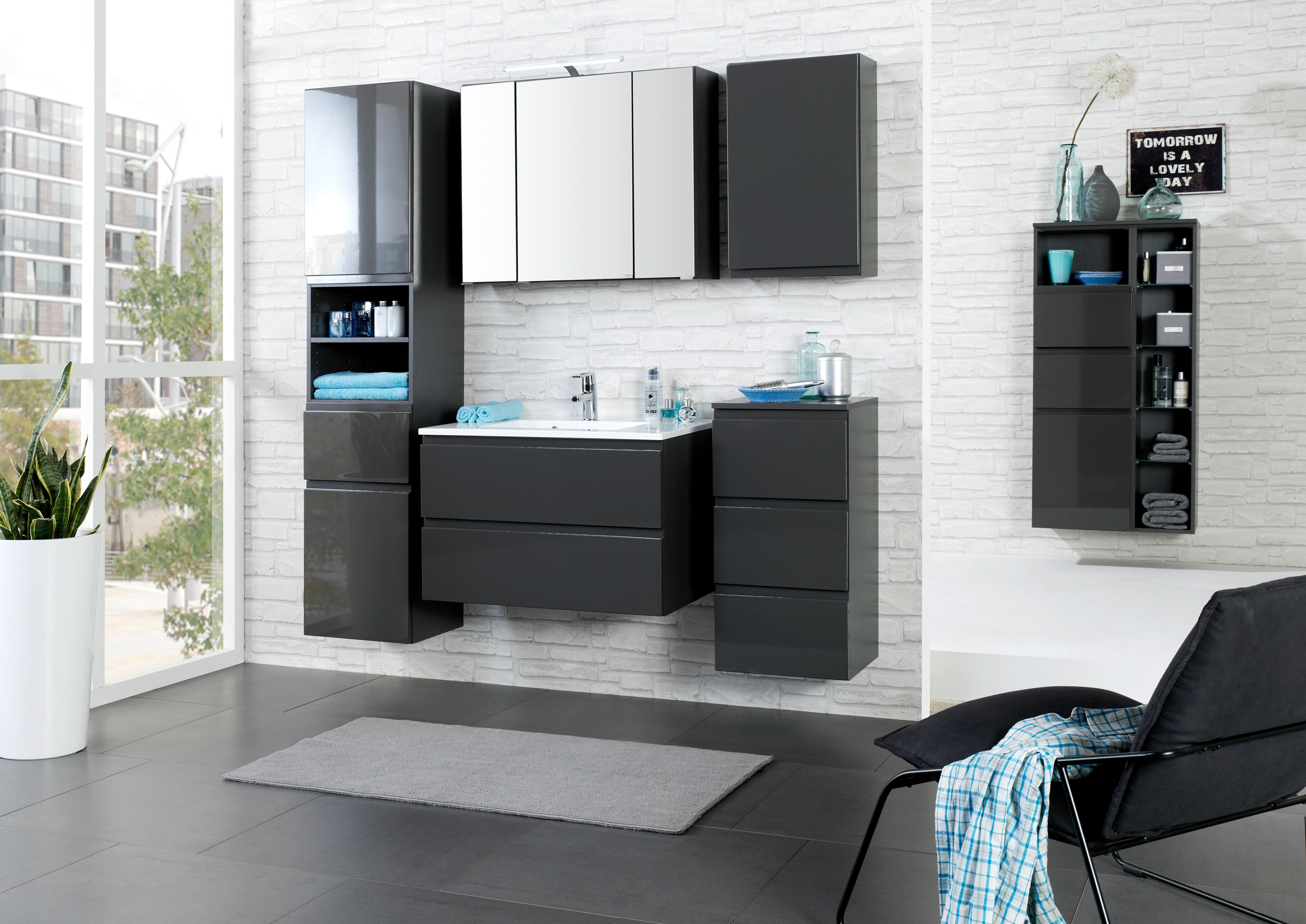 Badezimmer Cardiff ca. 60 cm Grau mit LED - Weiß/Grau, Design, Holzwerkstoff/Stein (60/51,5/47cm) - Held