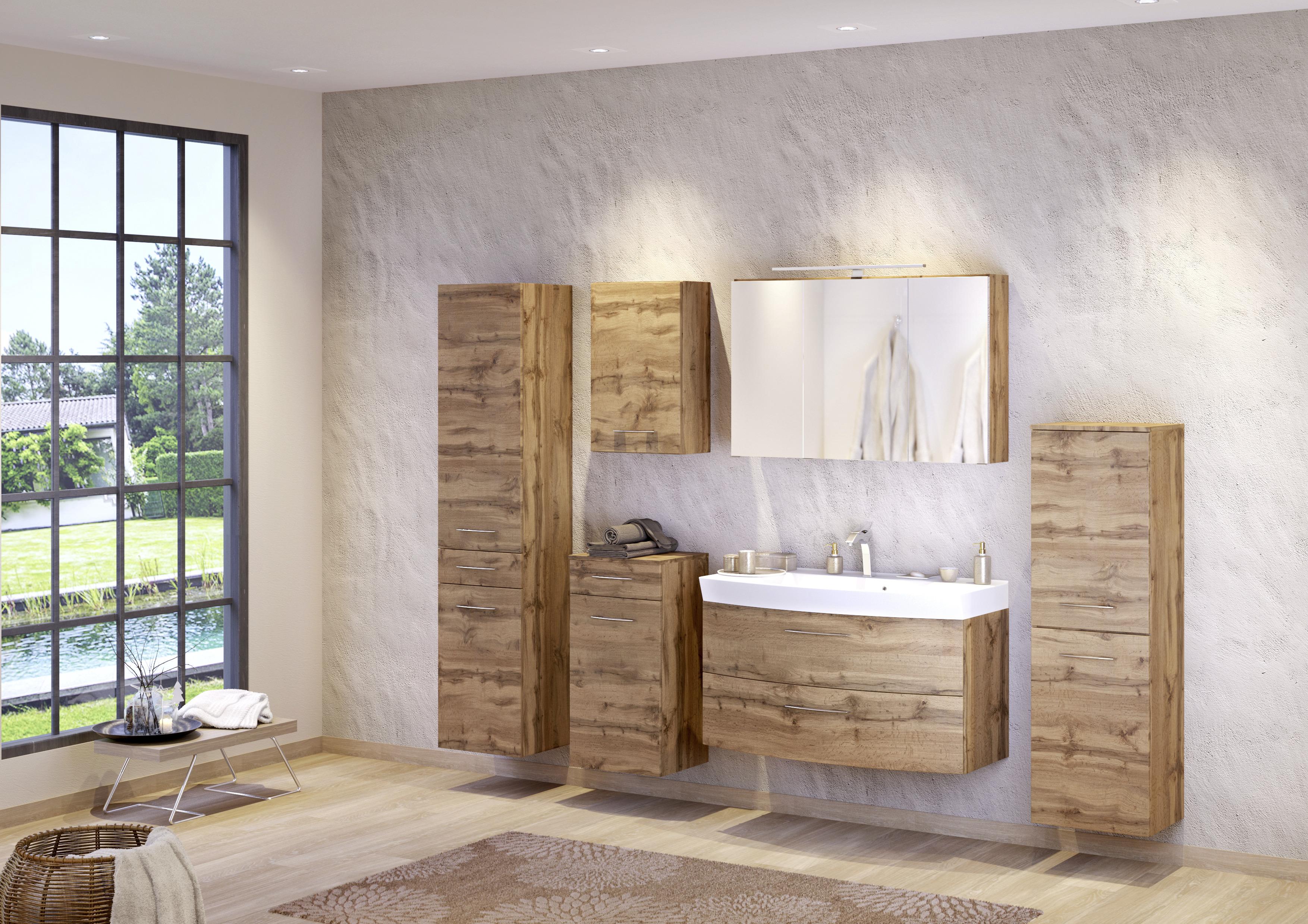 Hochschrank Florida in Eichefarben - Chromfarben/Eichefarben, MODERN (40/180/35cm) - Premium Living