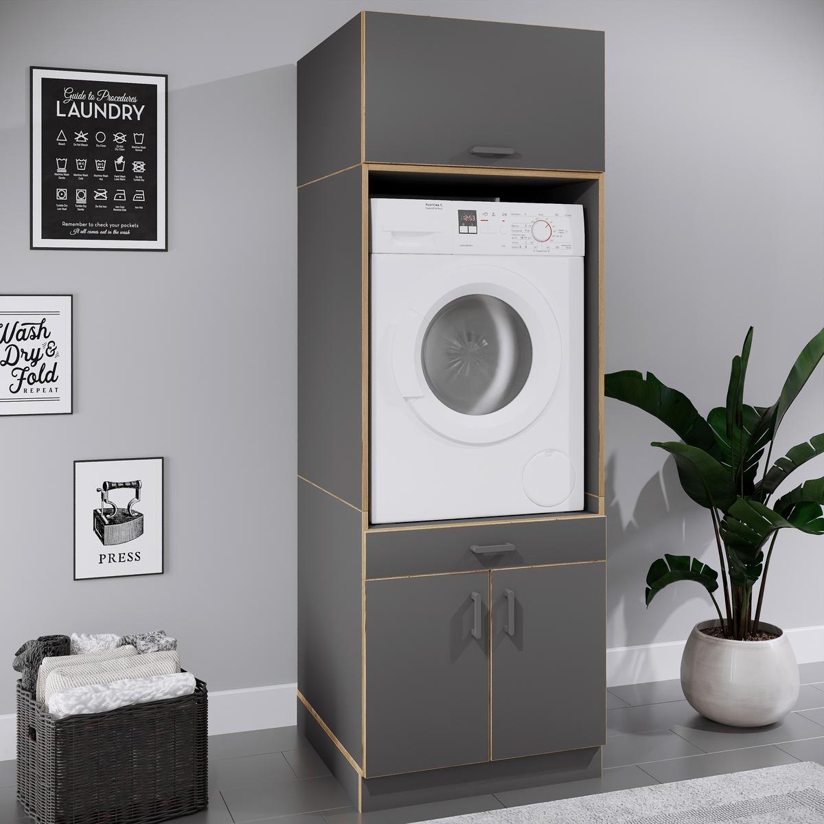 Waschmaschinenschrank Rislo - Honigeiche/Anthrazit, Trend, Holzwerkstoff/Kunststoff (67/200/68cm) - MID.YOU