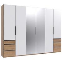 Drehtürenschrank Level 36A mit Spiegel ca. 300 cm Weiß/Eiche - Chromfarben/Plankeneiche, MODERN, Glas/Holzwerkstoff (300/216/58cm) - MID.YOU