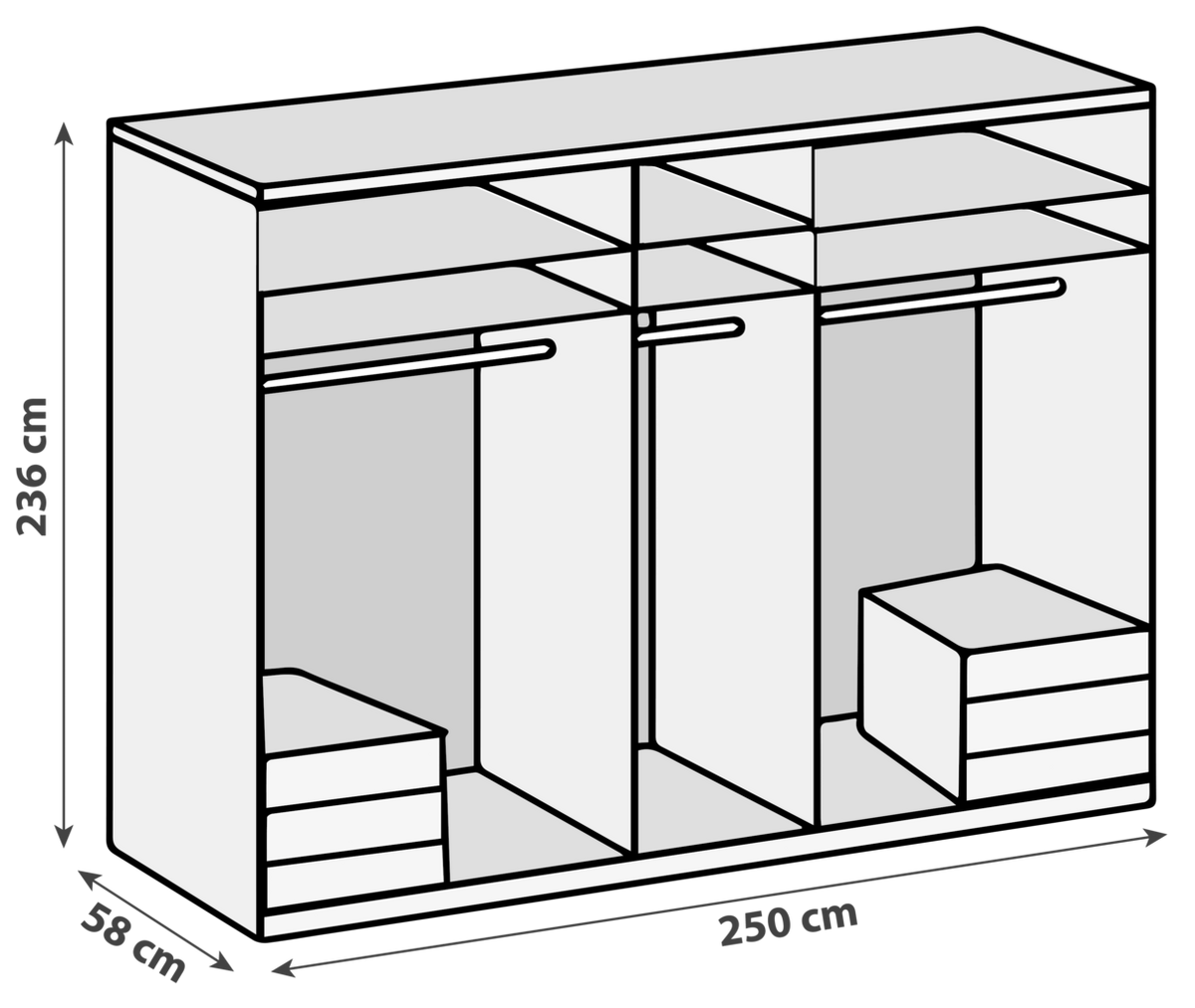 Drehtürenschrank Level 36D mit Laden ca. 250 cm Eiche/Weiß - Chromfarben/Weiß Hochglanz, MODERN, Holzwerkstoff/Metall (250/236/58cm) - MID.YOU