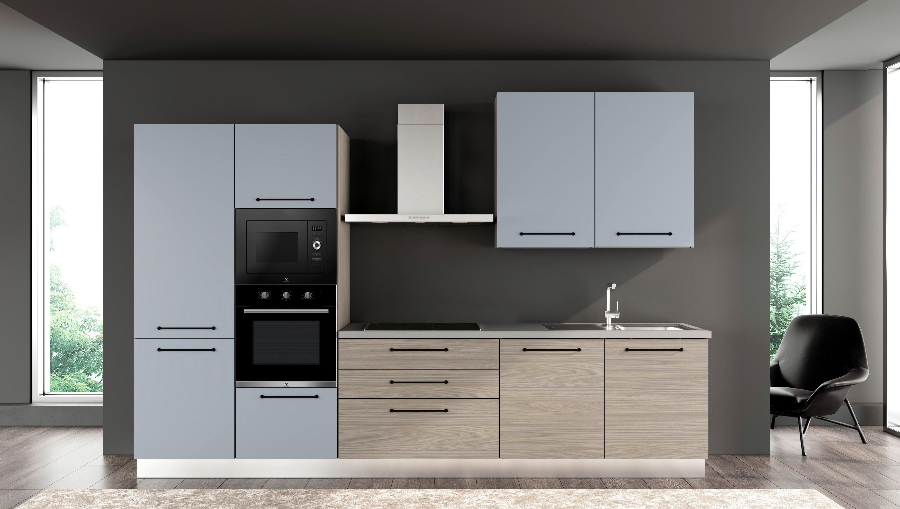 Kuhinjski Blok Line -top-, Z Aparati, 330 Cm - svetlo modra/siva, Moderno, kovina/leseni material (330/60/216/240cm) - Top ponudba