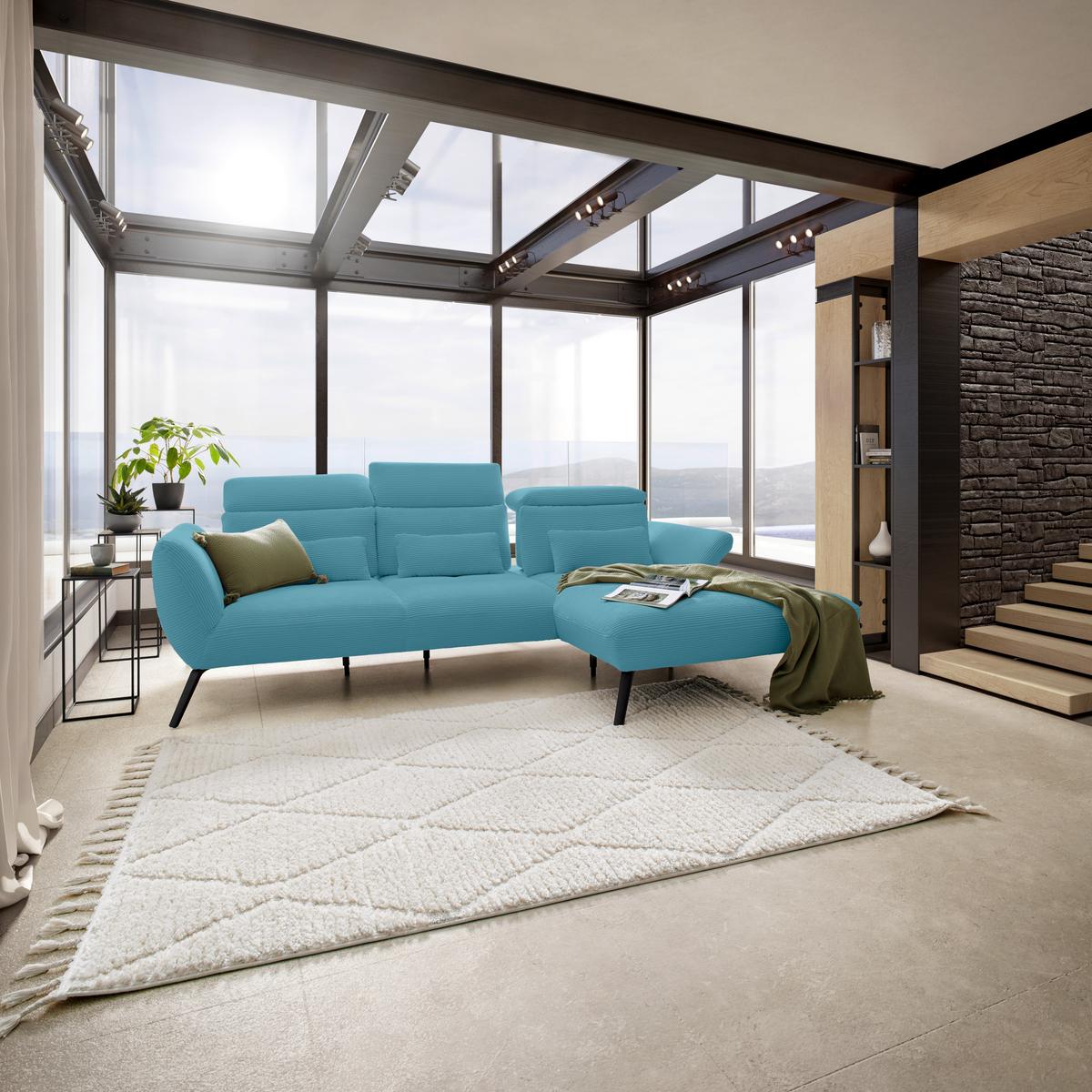 Wohnlandschaft Seattle Blau - Blau/Schwarz, MODERN, Holzwerkstoff/Textil (301/87-107/196cm) - Premium Living