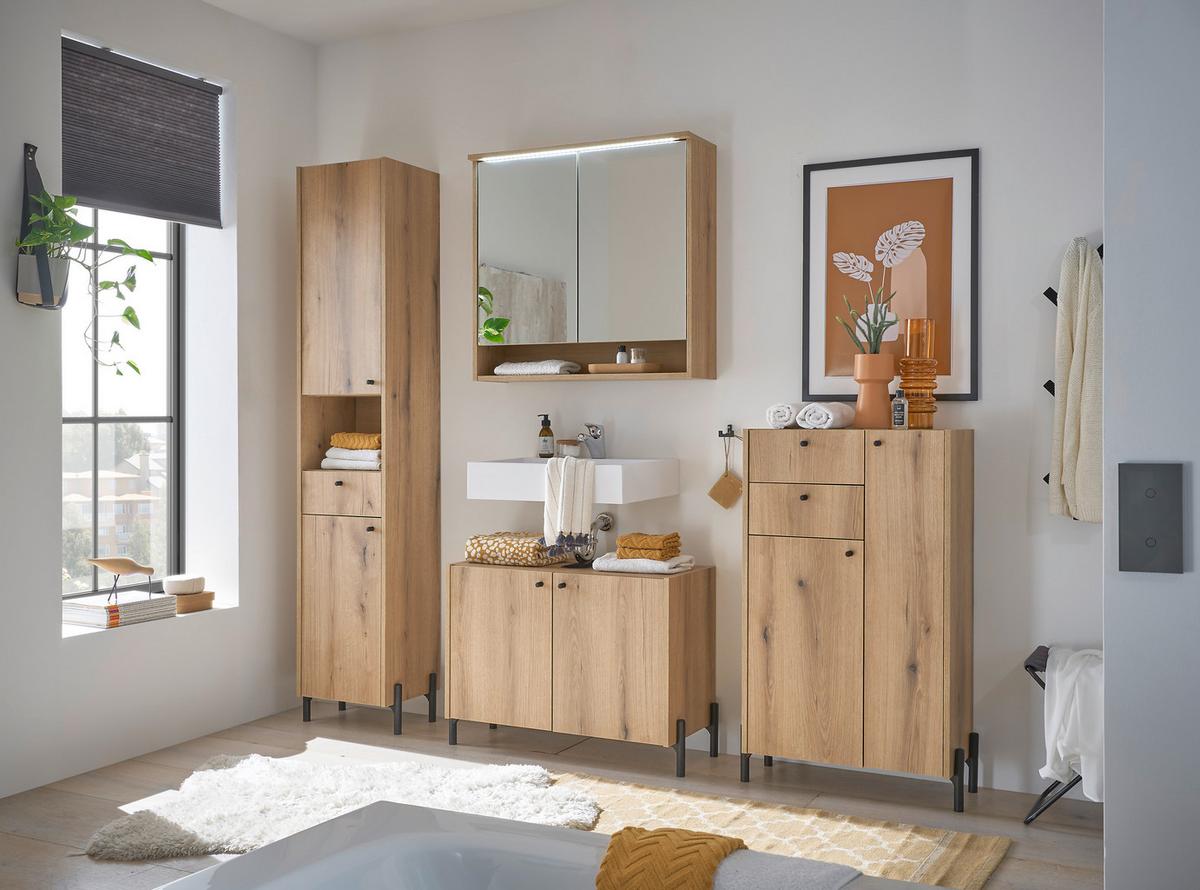 SZAFKA ŚREDNIA OAKLAND - kolor dębowy/czarny, Modern, materiał drewnopochodny/tworzywo sztuczne (60/104/32cm) - MID.YOU