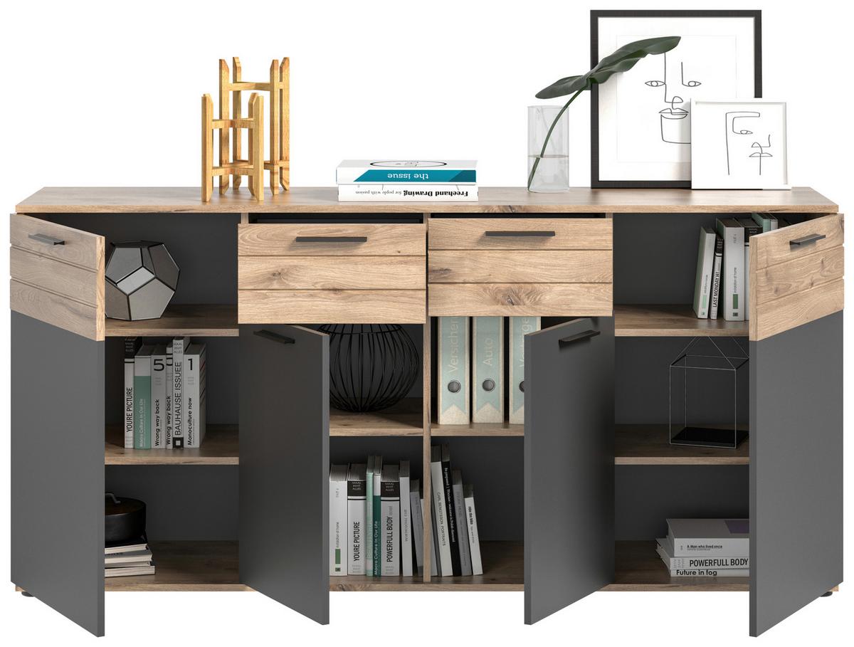 Kommode Mason ca. 180x87 cm Eiche/Grau - Holzwerkstoff/Kunststoff (180/87/40cm) - MID.YOU