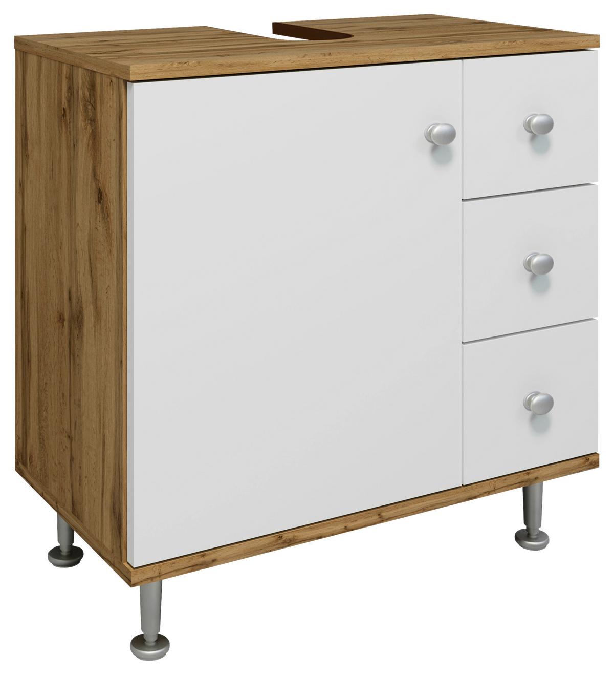 WASCHBECKENUNTERSCHRANK NILOSI M - Honigeiche/Weiss, Modern, Holzwerkstoff/Kunststoff (60/61/33cm) - MID.YOU