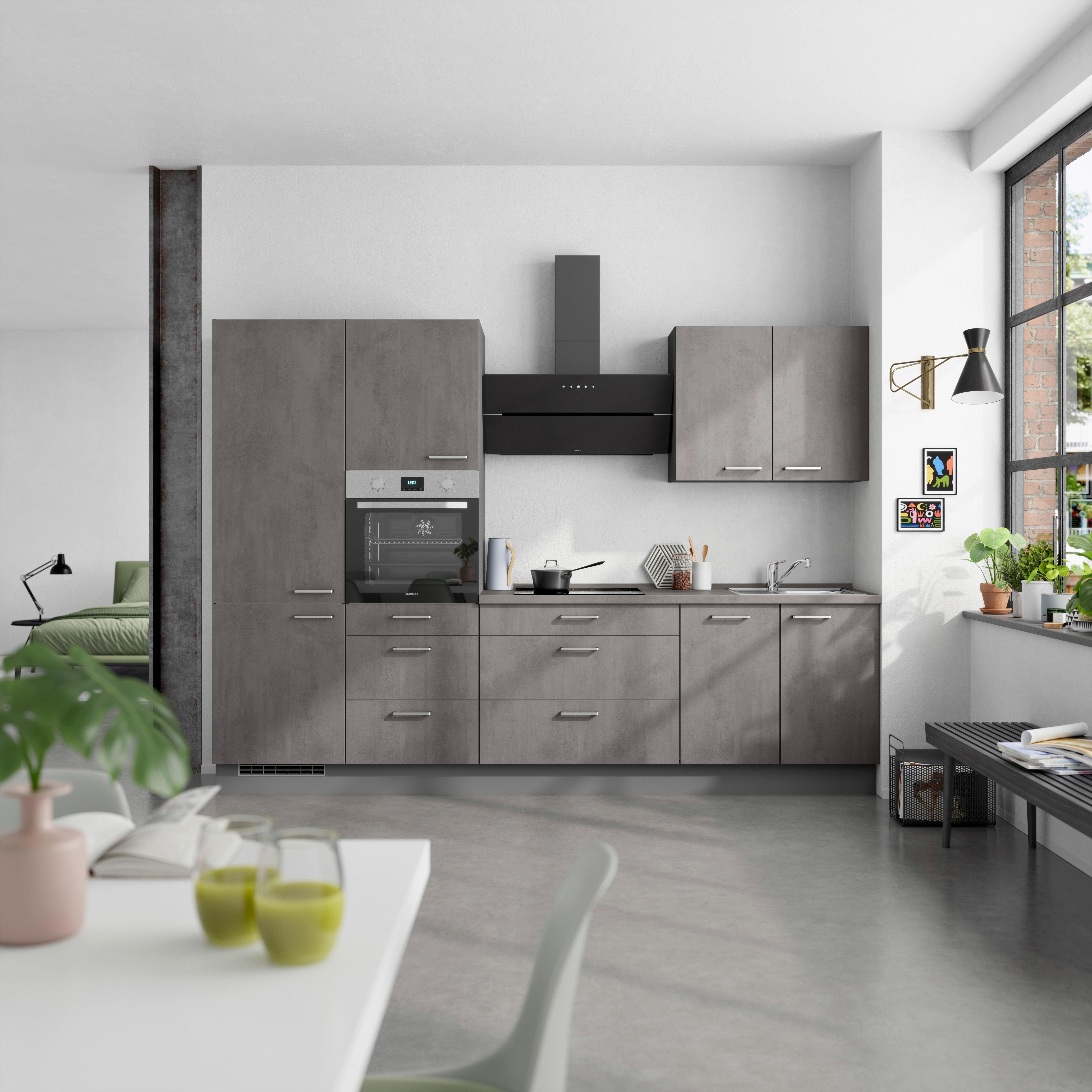 Küchenblock Riva High m. Geräten Schieferfarben - Schieferfarben/Edelstahlfarben, MODERN, Holzwerkstoff/Metall (300cm) - Nobilia