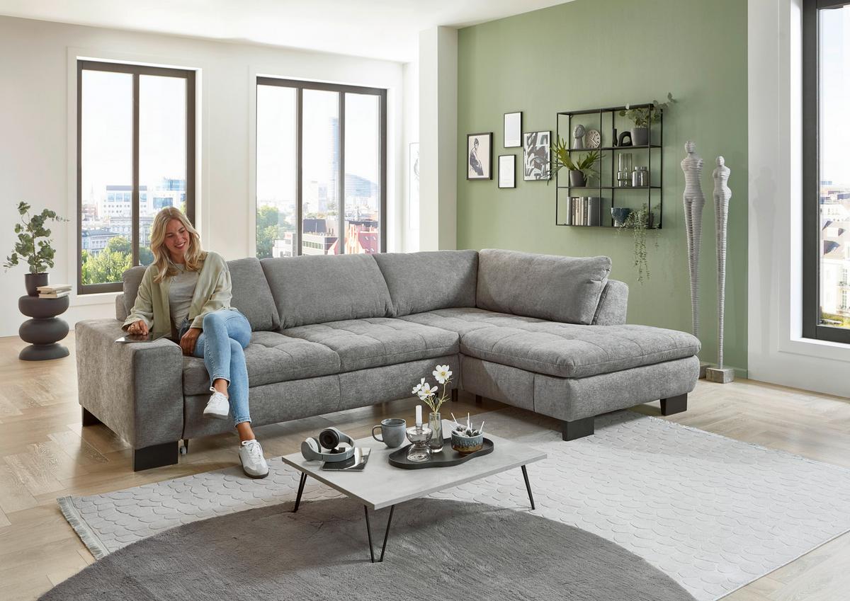 Ecksofa Lando Grau - Schwarz/Grau, MODERN, Textil/Metall (289/84/197cm) - Premium Living