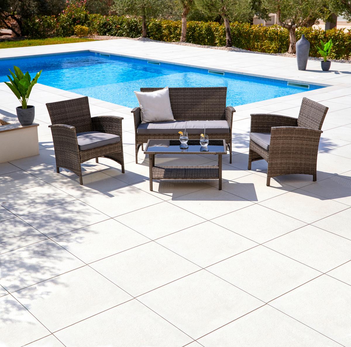 Loungegarnitur-Set Padua Grau aus Kunststoffgeflecht - Hellgrau/Schwarz, Modern, Glas/Kunststoff - Mömax