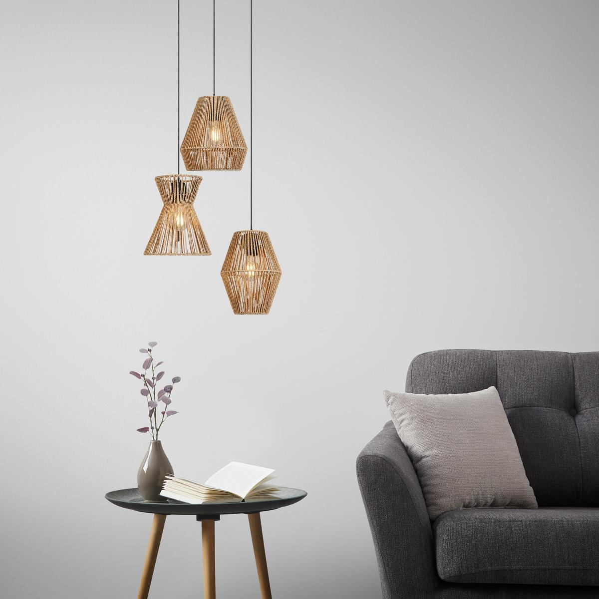 Hängeleuchte Naturm in Naturfarben max. 25 Watt - Schwarz/Naturfarben, KONVENTIONELL, Papier/Metall (44/120cm) - Mömax
