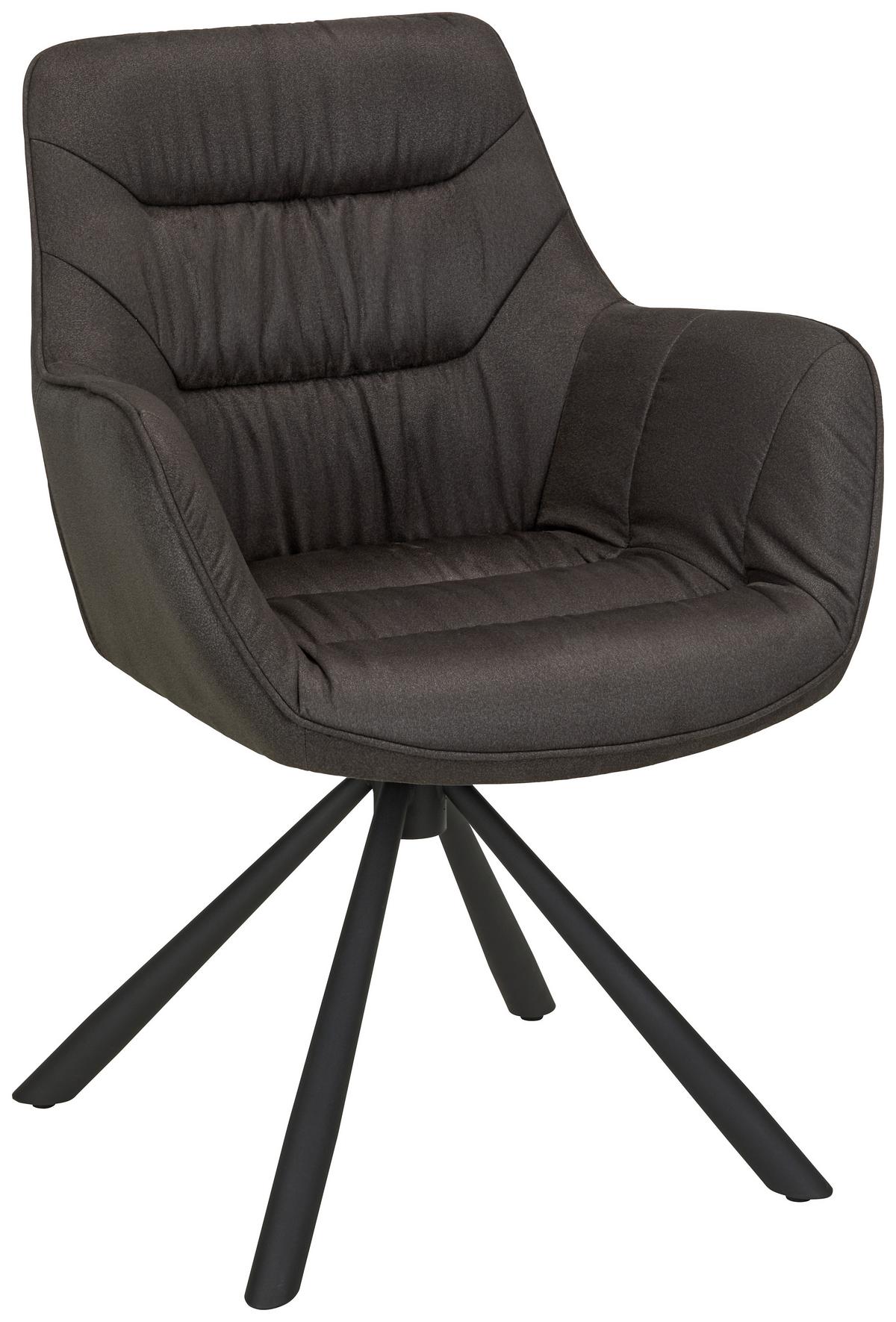 Chaise avec accoudoirs in Grau - Schwarz/Grau, Modern, Textil/Metall (62/83,5/63cm) - Mömax