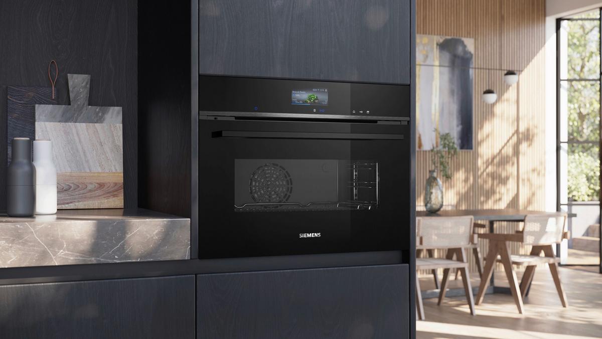 Dampfbackofen CS736G1B1 Schwarz/Edelstahlfarben - Edelstahlfarben/Schwarz, MODERN, Glas/Metall (59,4/54,5/54,8cm) - Siemens