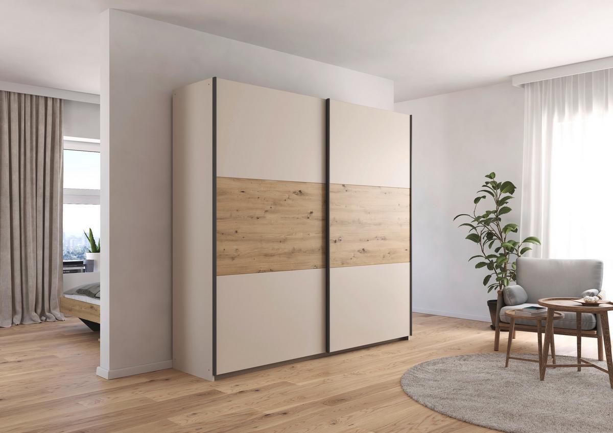 Schwebetürenschrank Ellmau Champagner/Eiche Artisan - Champagner/Eiche Artisan, KONVENTIONELL, Holzwerkstoff/Metall (218/210/59cm) - Premium Living