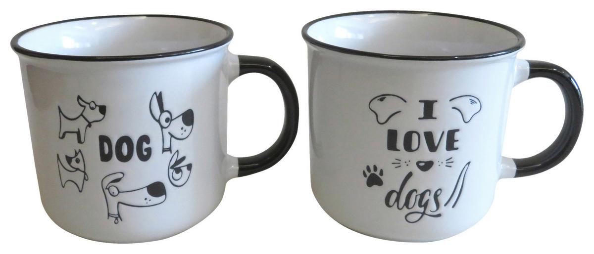 Tassenset Dogs Schwarz/Weiß 2-teilig - Schwarz/Weiß, KONVENTIONELL, Keramik (9,8/9,2cm) - Mömax