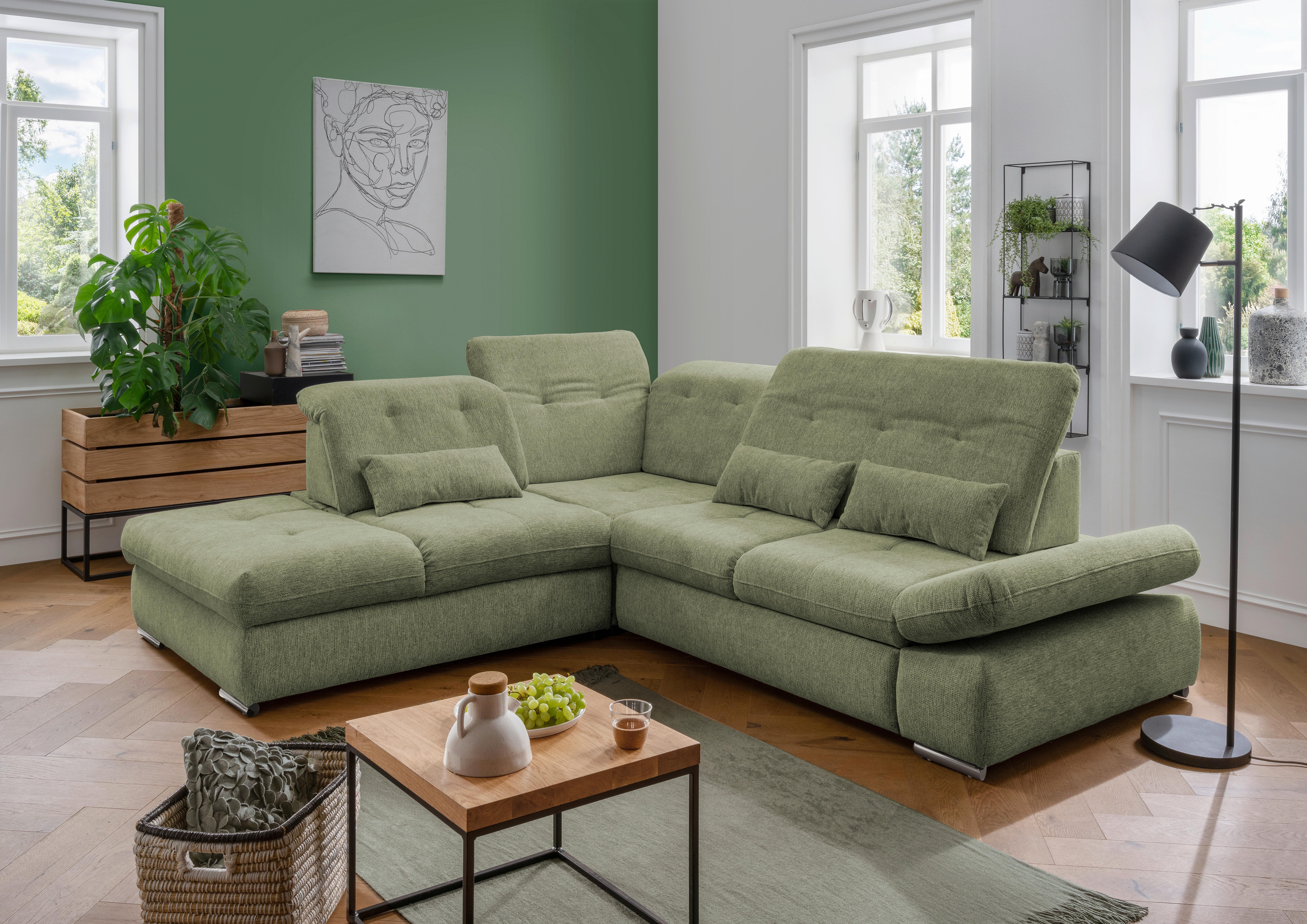 Wohnlandschaft Dalida Grün Chenille - Chromfarben/Grün, Design, Textil/Metall (254/280cm) - Livetastic