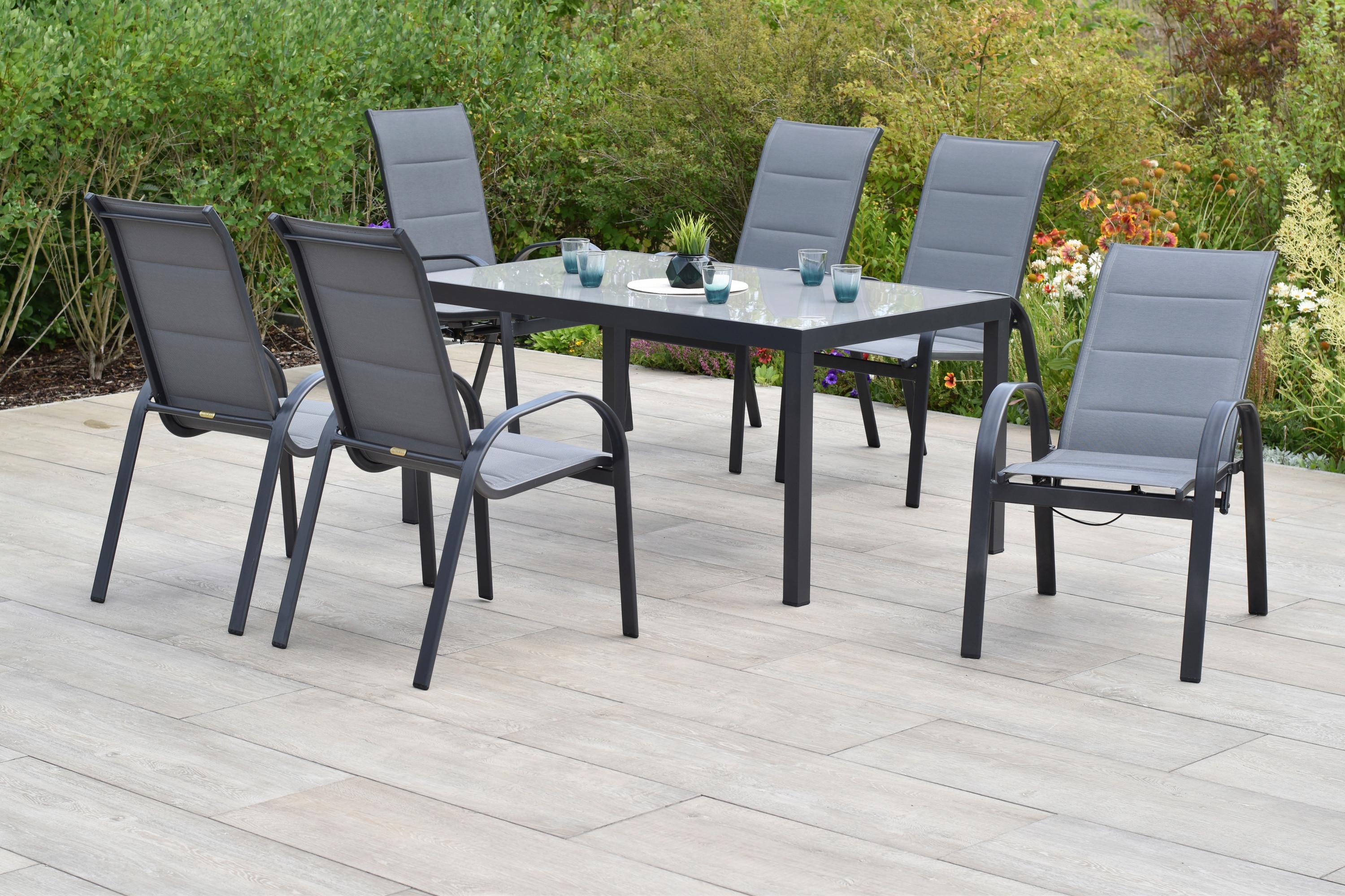 Gartentischgruppe Amalfi 7-tlg. Graphitfarben - Graphitfarben/Grau, KONVENTIONELL, Glas/Textil - Gardenson