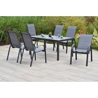 Gartentischgruppe Amalfi 7-tlg. Graphitfarben - Graphitfarben/Grau, KONVENTIONELL, Glas/Textil - Gardenson