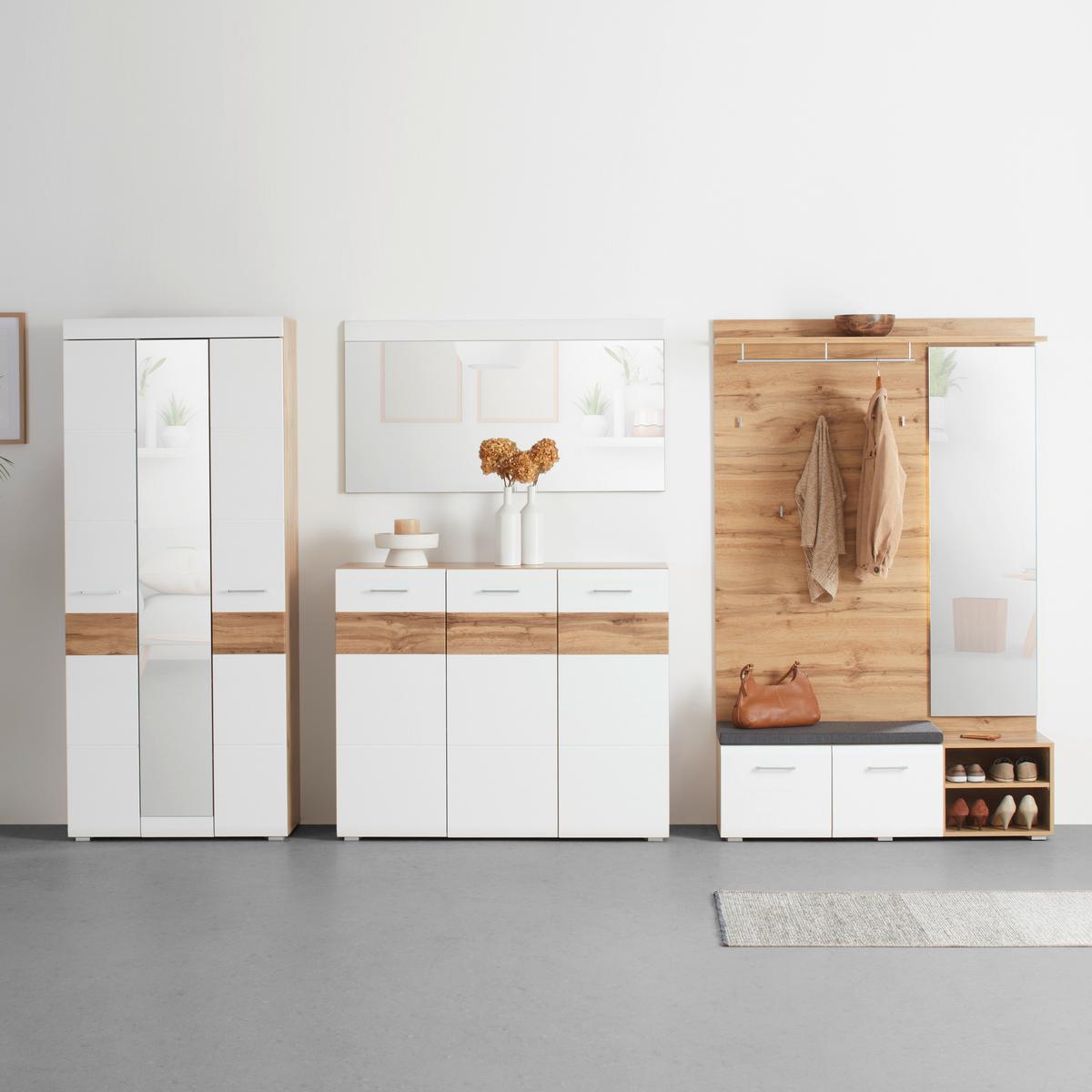 Garderobenpaneel in Eichefarben - Eichefarben/Eiche Wotan, Konventionell, Glas/Holzwerkstoff (126/163/30cm) - Mömax