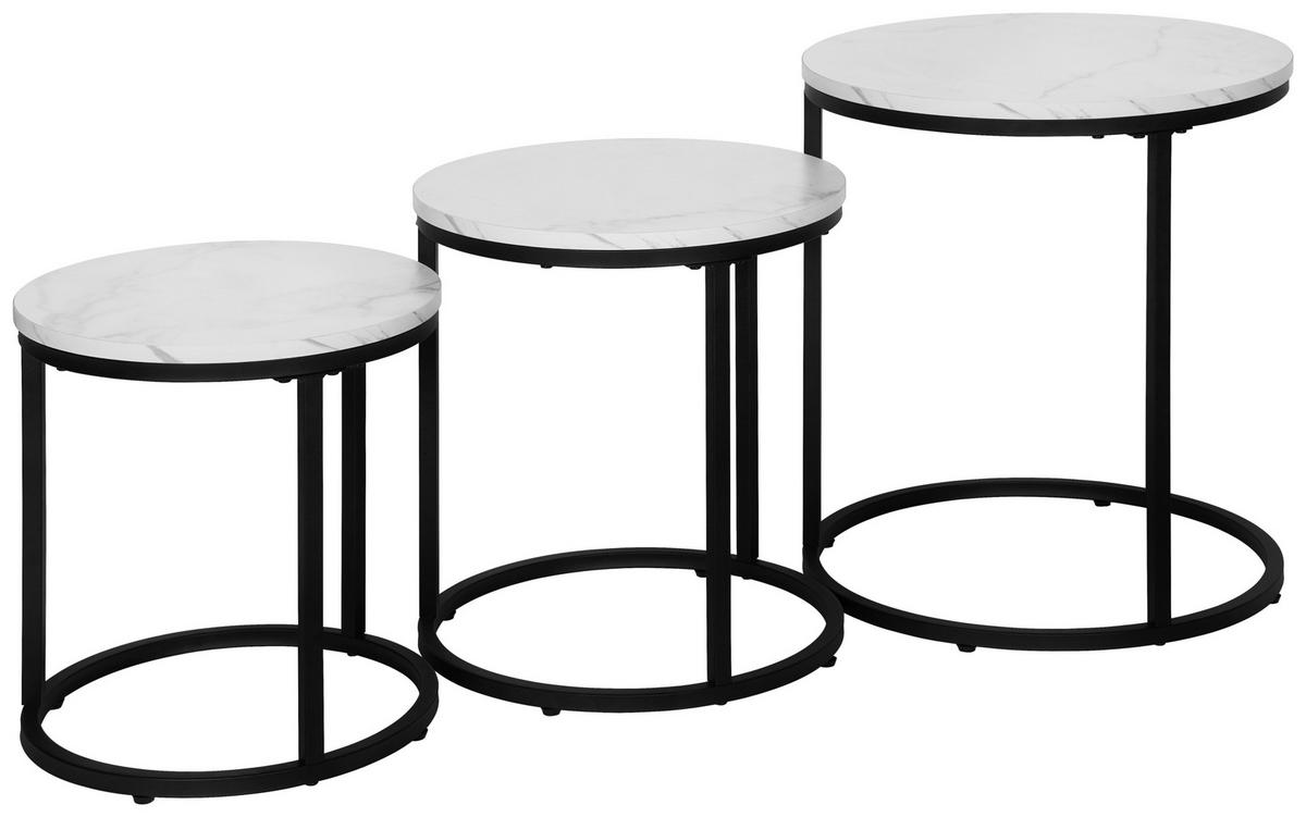 Set masuțe 3/1 BIANCA - alb/negru, Modern, metal/material pe bază de lemn (38/38-43-51/38cm) - Modern Living