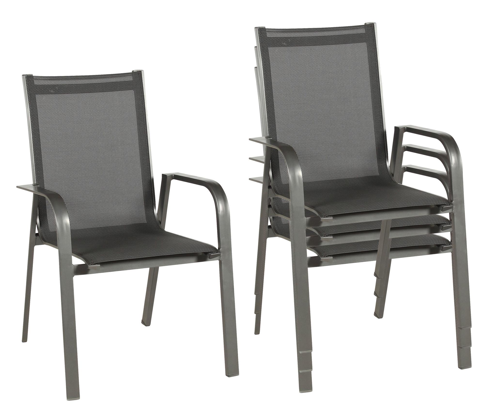 Gartensessel 4er-Set stapelbar Urban Aluminium/Textil - Anthrazit/Schwarz, Basics, Textil/Metall (69/97/62cm) - Acamp