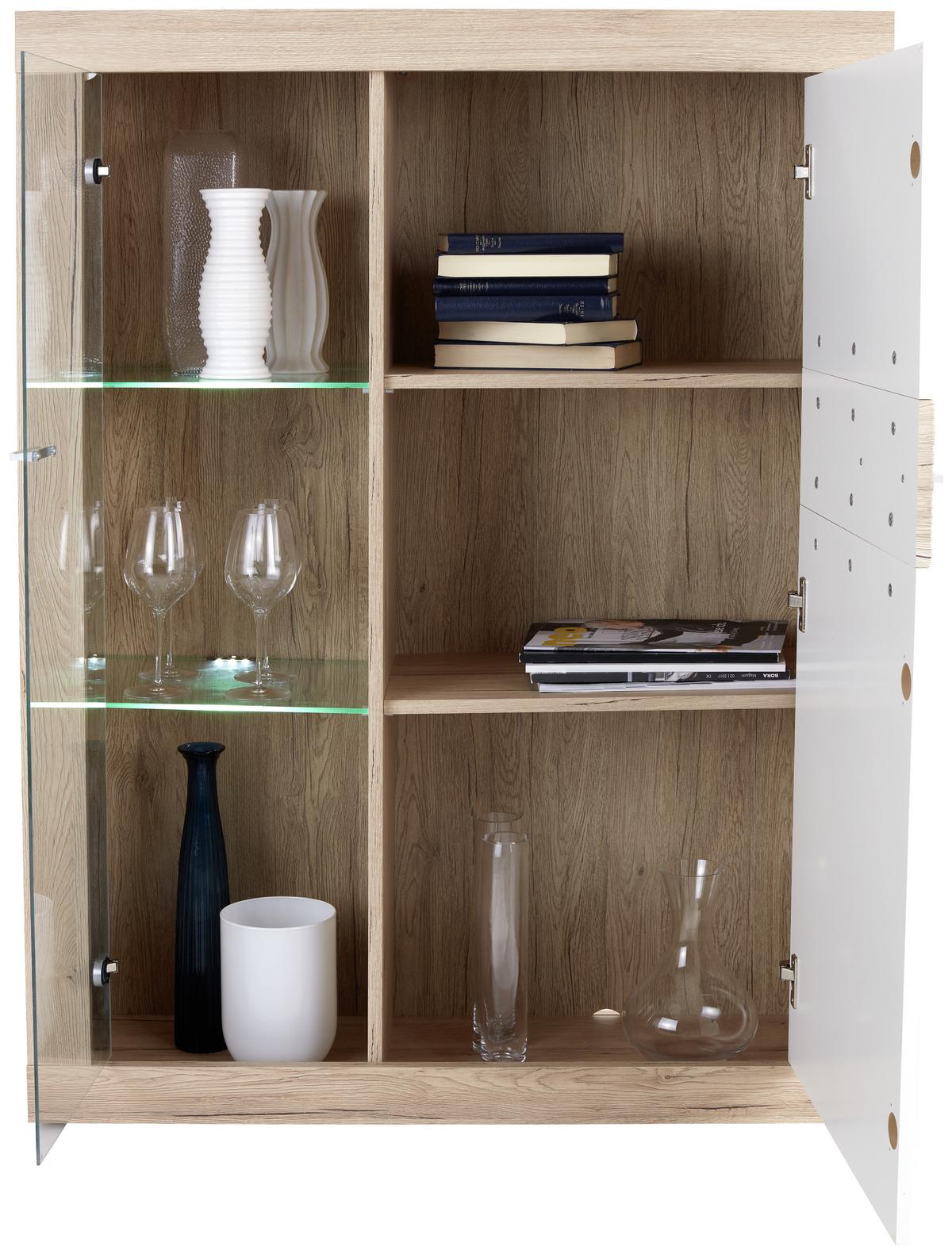 Vitrină Malta - alb/culoare lemn stejar, Modern, material pe bază de lemn (96/132/35cm) - Modern Living