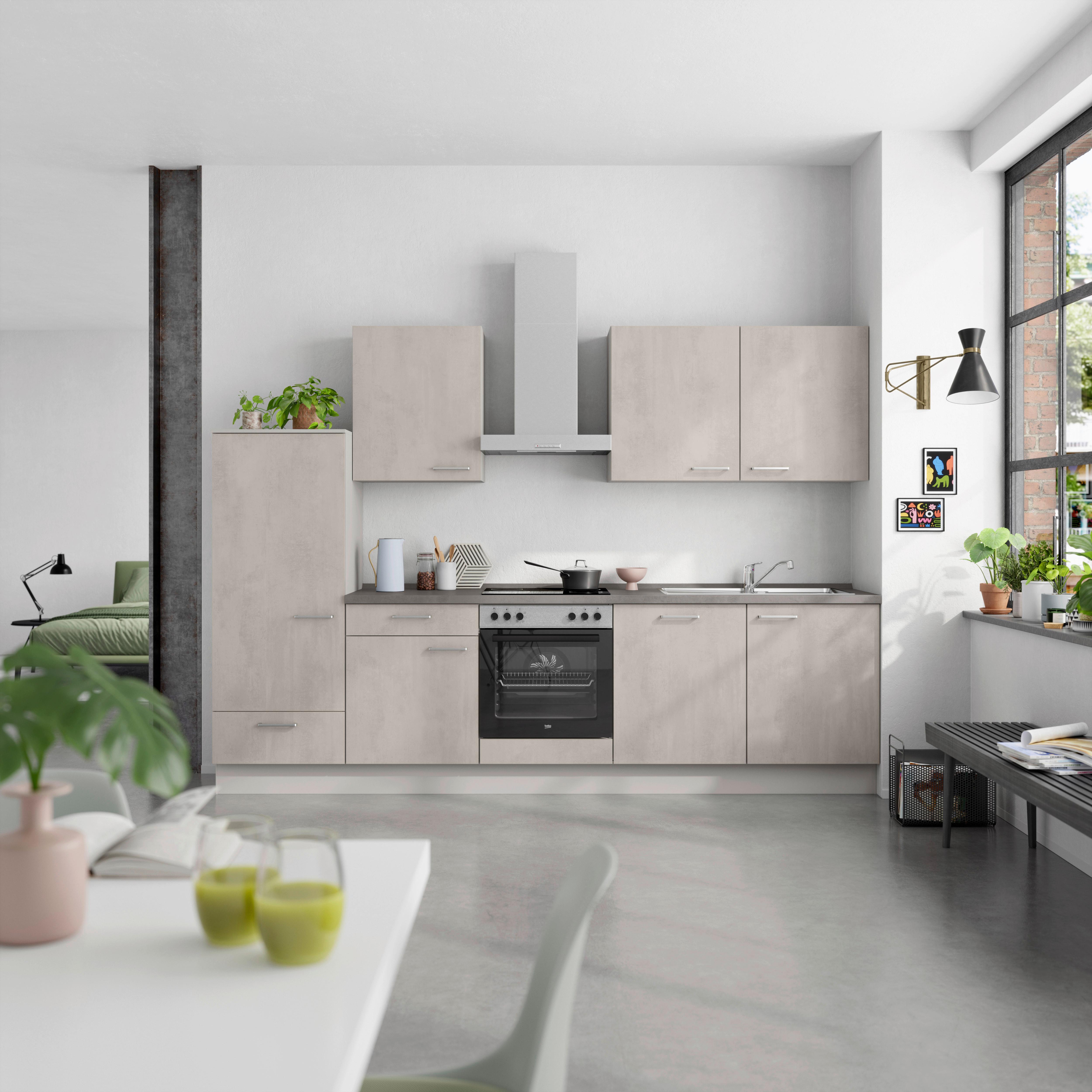 Küchenblock Riva Low m. Geräten Grau - Schieferfarben/Edelstahlfarben, MODERN, Holzwerkstoff/Metall (300cm) - Nobilia