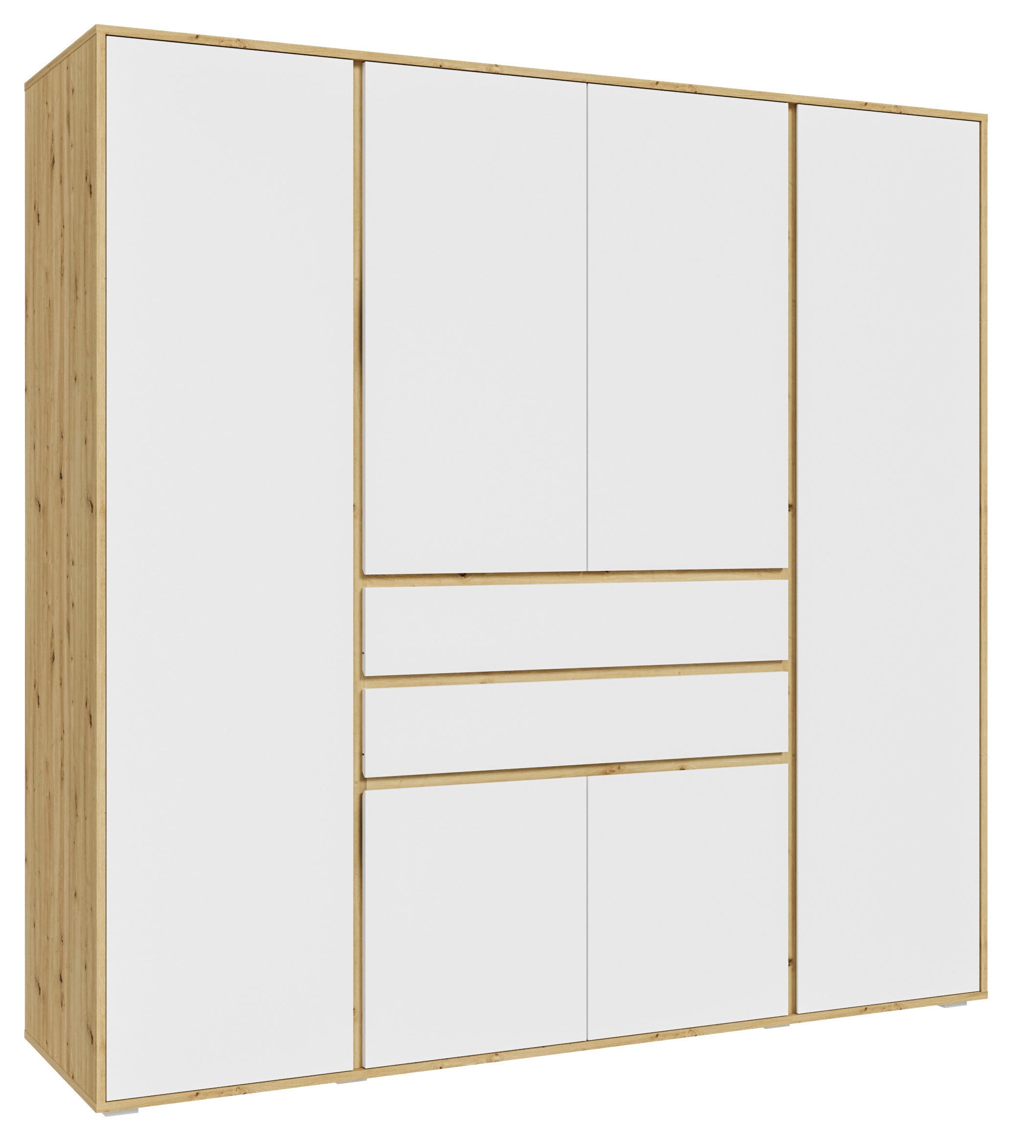 Drehtürenschrank Falun Weiß/Eiche Artisan - Weiß/Eiche Artisan, MODERN, Holzwerkstoff (197/194/56cm) - Livetastic