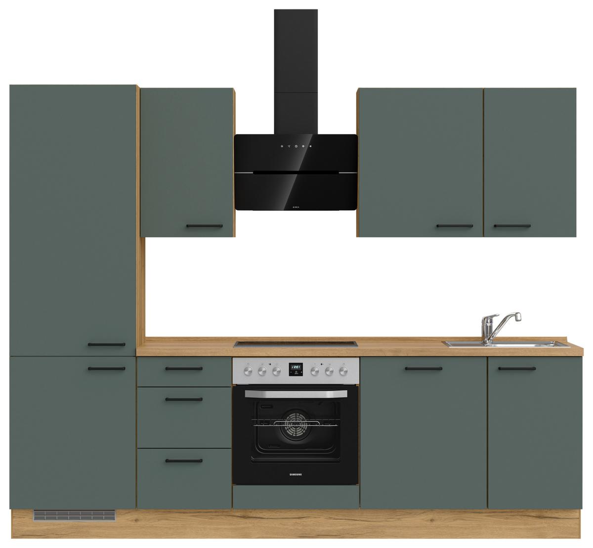 Küchenblock Easytouch High m. Geräten Dunkelgrün - Dunkelgrün/Eichefarben, MODERN, Holzwerkstoff/Metall (270cm) - Nobilia