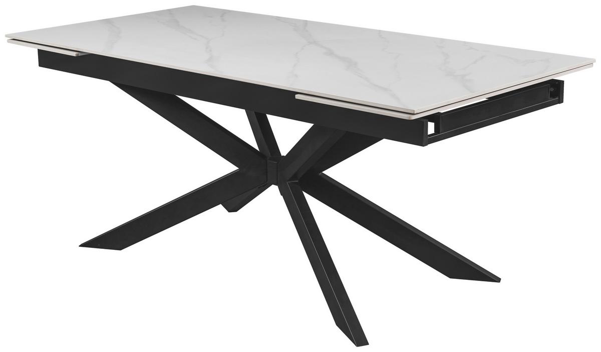 Masa extensibila LEON - alb/negru, Modern, ceramică/metal (180-260/90/76cm) - Premium Living