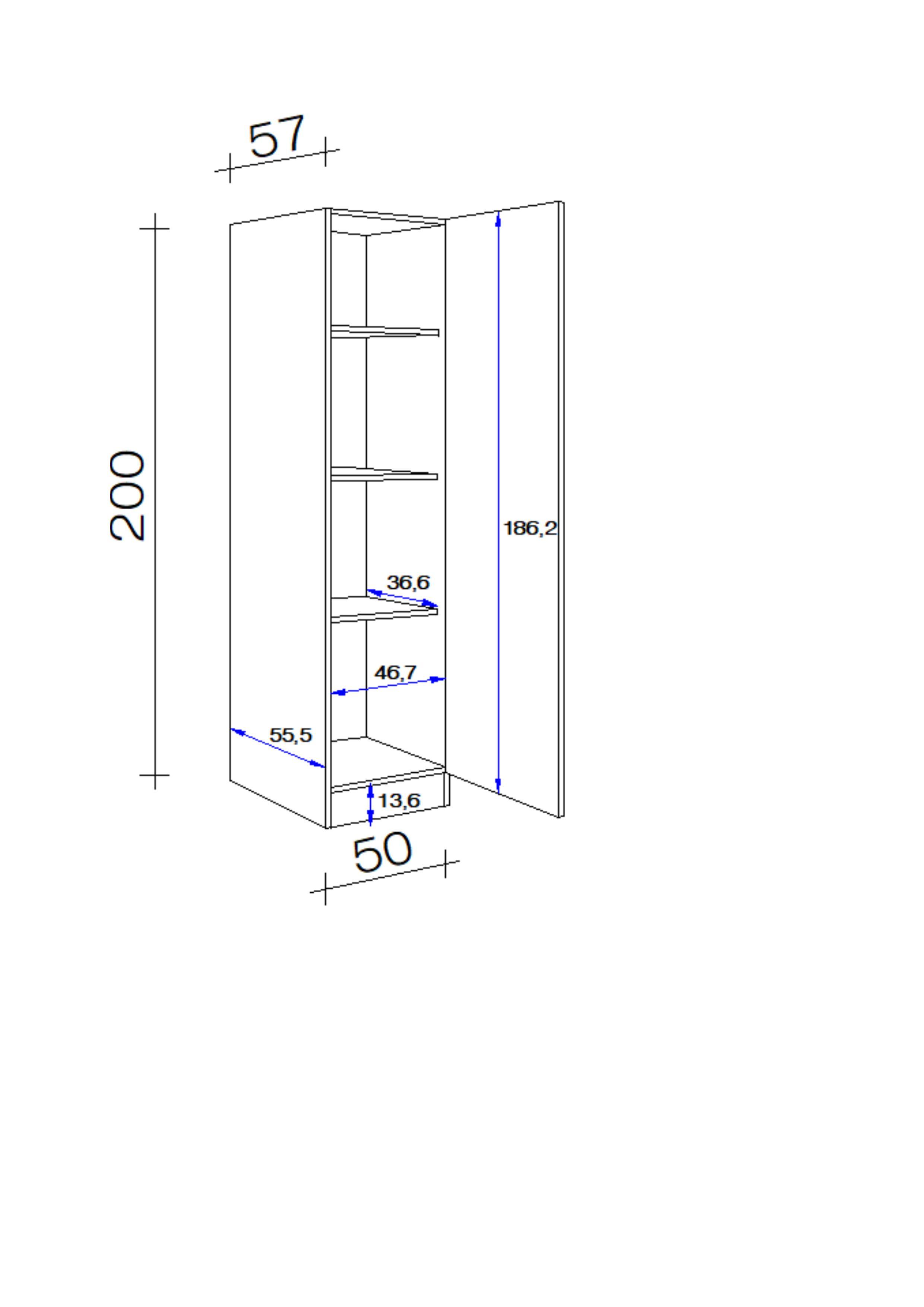Geschirrschrank "Wito" , Weiß - Edelstahlfarben/Weiß, Holzwerkstoff/Kunststoff (50/200/57cm) - FlexWell