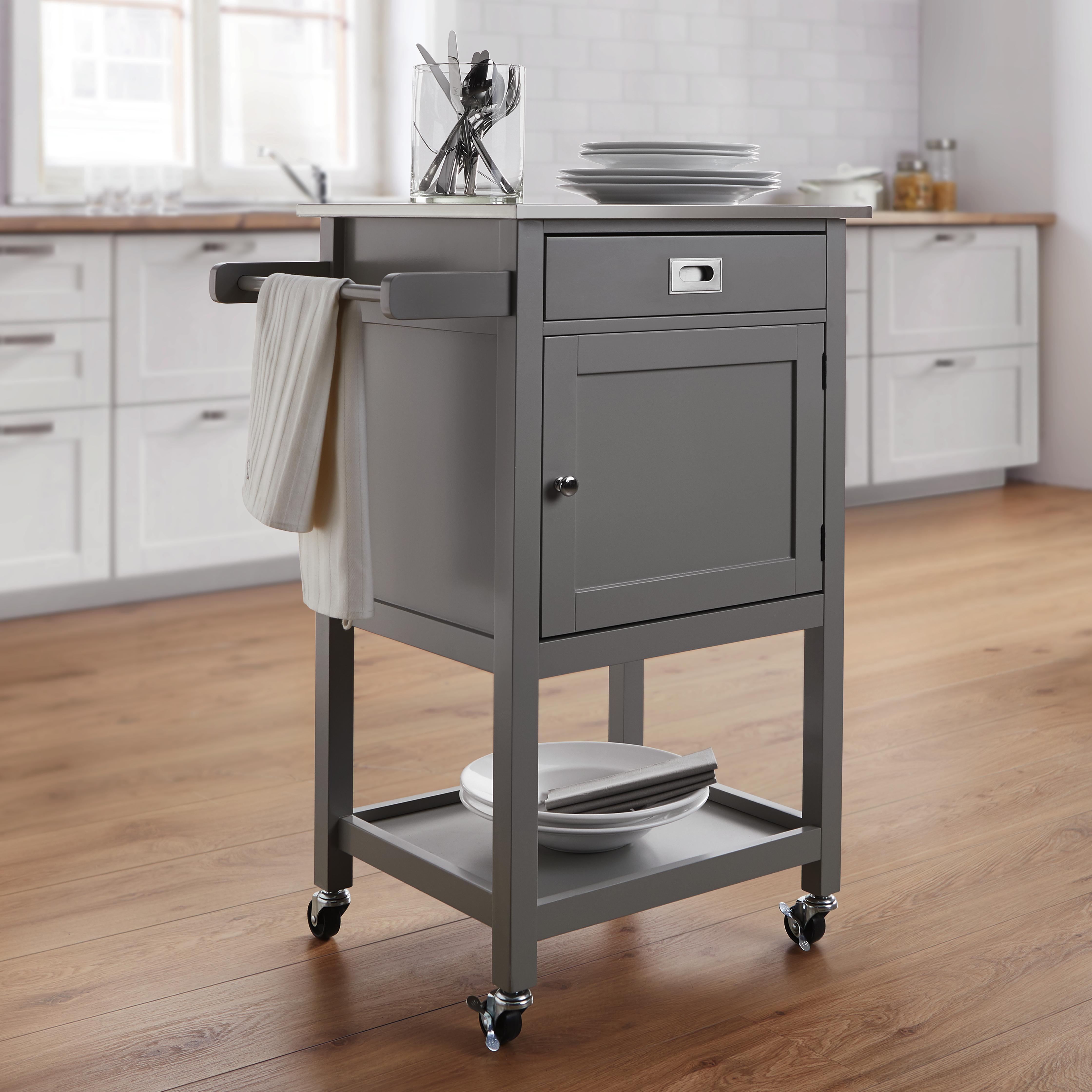 Servierwagen in Hellgrau/ Edelstahlfarben 'Hendrik' - Hellgrau, MODERN, Metall (65/91,5/45cm) - Bessagi Home