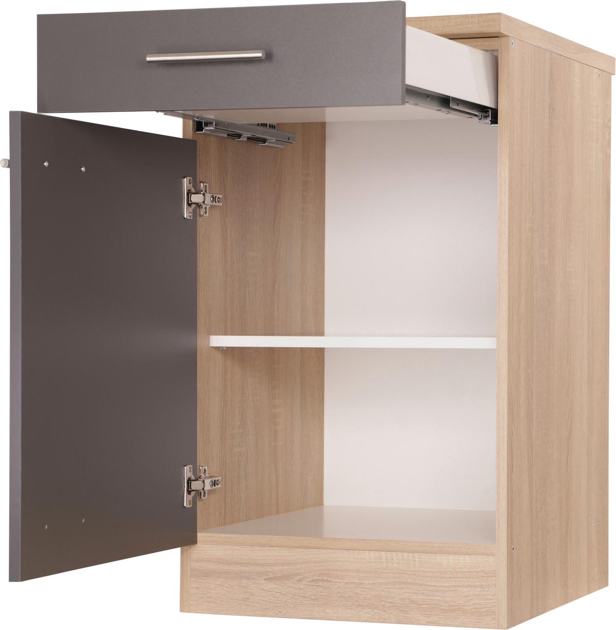 Kuhinjska Spodnja Omarica Merle, Barva Hrasta, Siva - srebrne barve/siva, Basics, kovina/leseni material (50/84,8/60cm) - Respekta