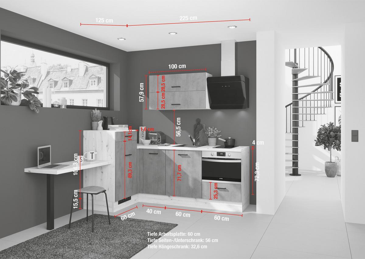 Eckküche IBZ ohne Geräte ca. 241x225 cm Grau - Eichefarben/Schwarz, Design, Holzwerkstoff/Metall (241/225cm) - Impuls
