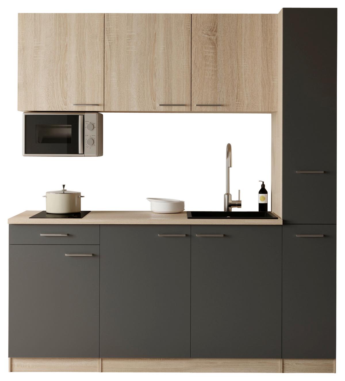 Küchenblock Ingrid m. Geräten Grau - Eichefarben/Alufarben, Design, Holzwerkstoff/Kunststoff (180cm) - Respekta