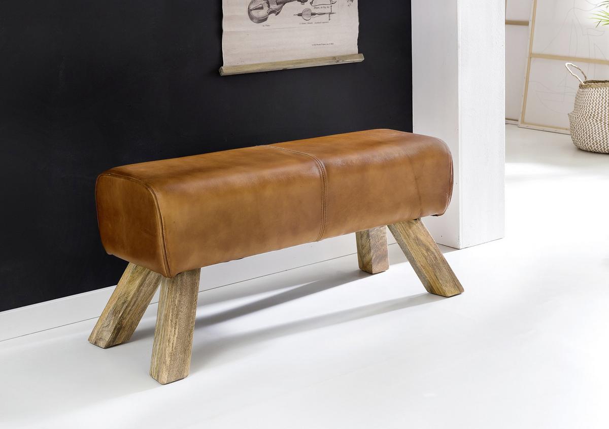 Hocker "WL5.105", braun - Braun, Natur, Leder/Holz (90/43/30cm) - MID.YOU