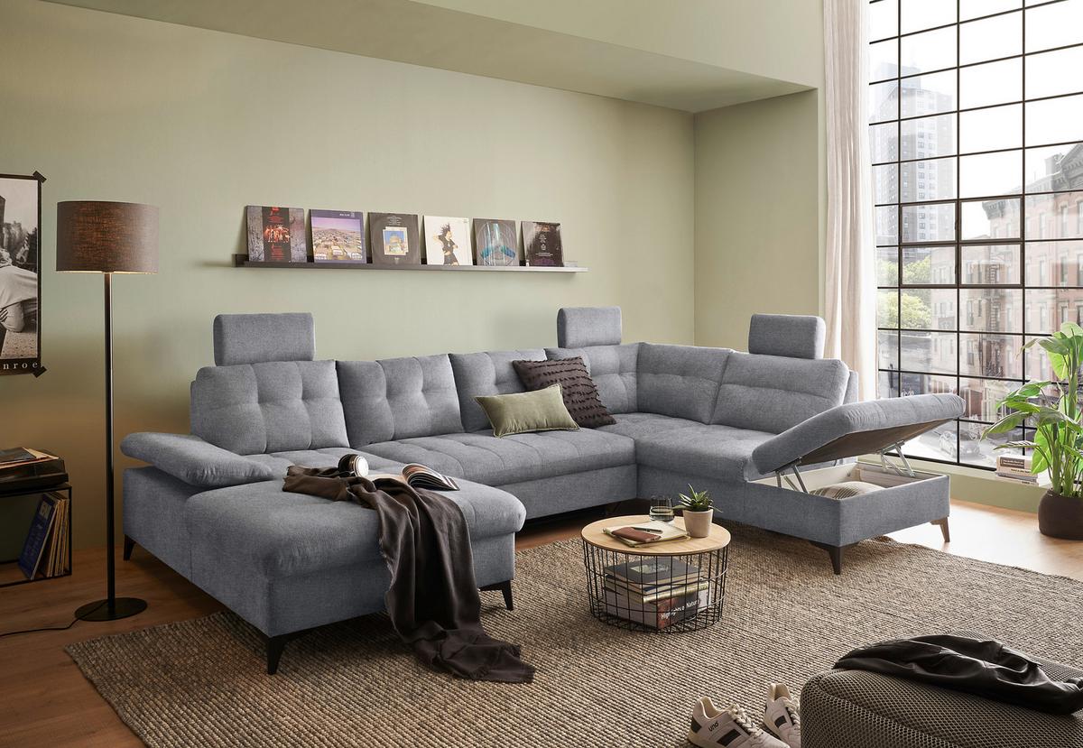 Wohnlandschaft Durban U ca. 170x324x218 cm Grau - Schwarz/Grau, KONVENTIONELL, Kunststoff/Textil (170/324/218cm) - MID.YOU