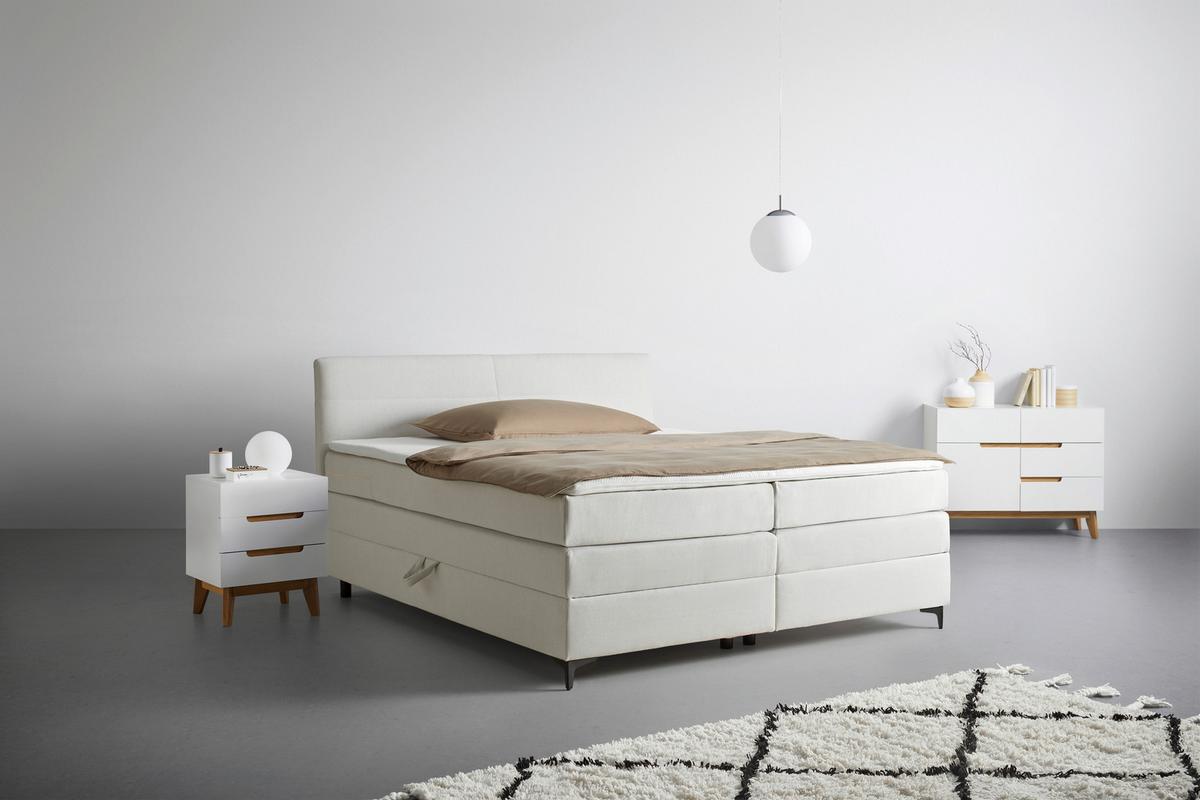 Boxspringbett Bari Creme ca. 180x200cm - Creme/Schwarz, KONVENTIONELL, Textil/Metall (180/200cm) - Mömax