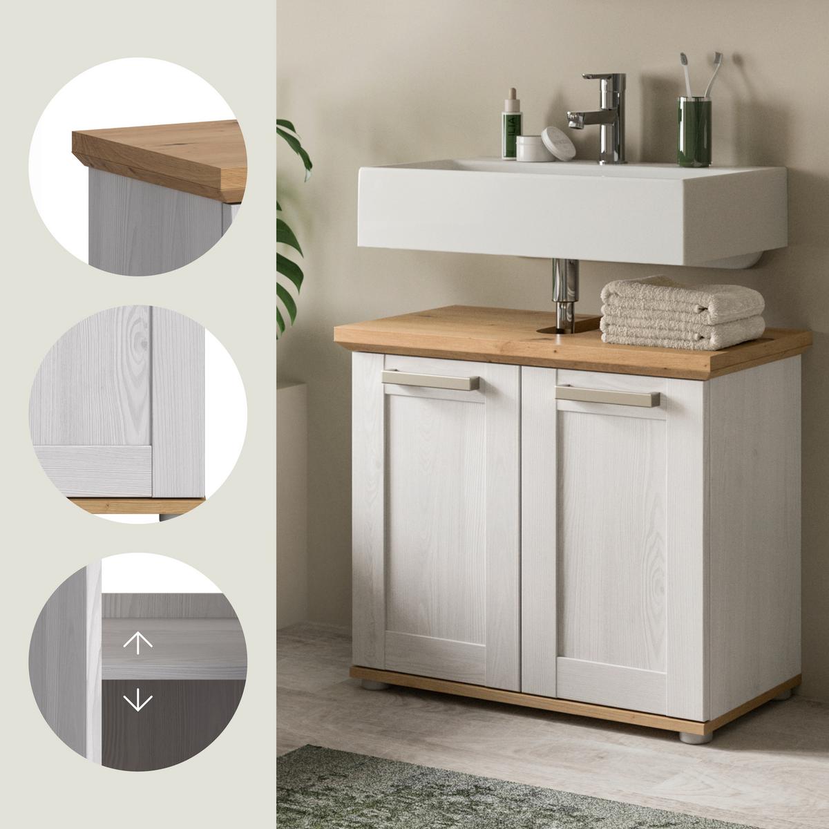 Waschbeckenunterschrank Verona Lärchenfarben/Eiche Artisan - Silberfarben/Lärchefarben, Trend, Holzwerkstoff/Kunststoff (69/59/34cm) - MID.YOU