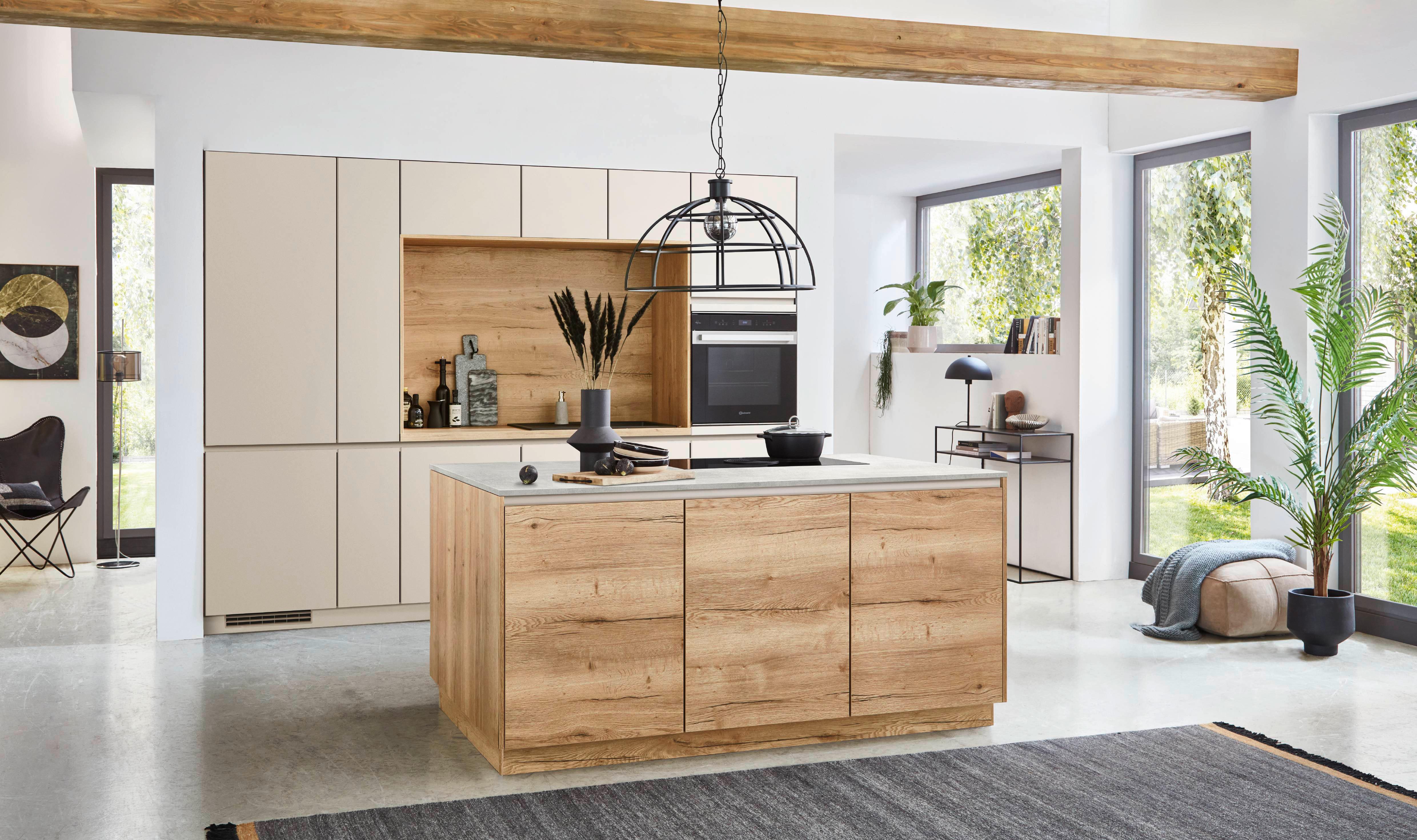 Einbauküche Easytouch Sand/Eichefarben - Sandfarben/Eichefarben, MODERN, Holzwerkstoff (300cm) - Nobilia