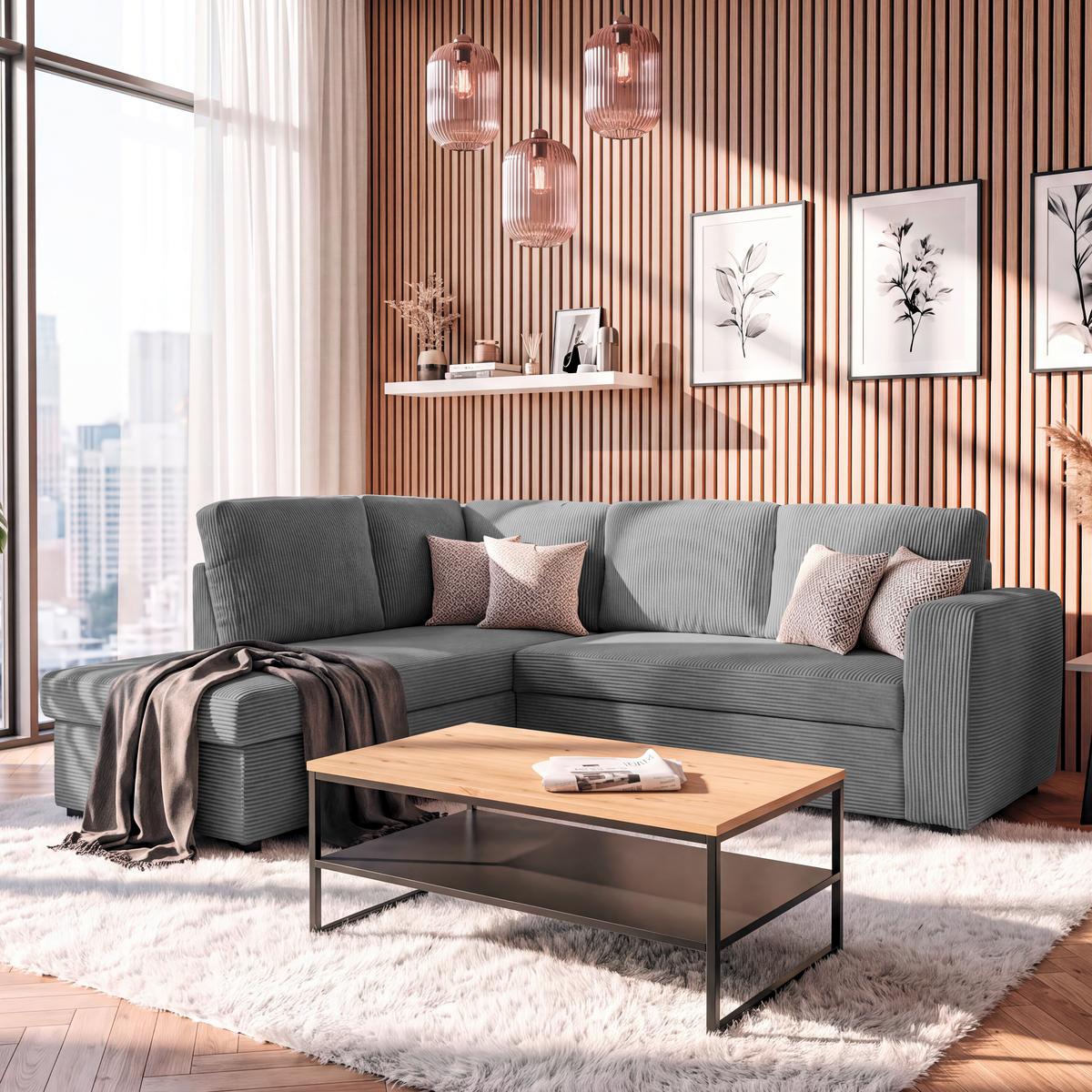 Colțar Toulouse - antracit, Trend, lemn/metal (206/224cm)